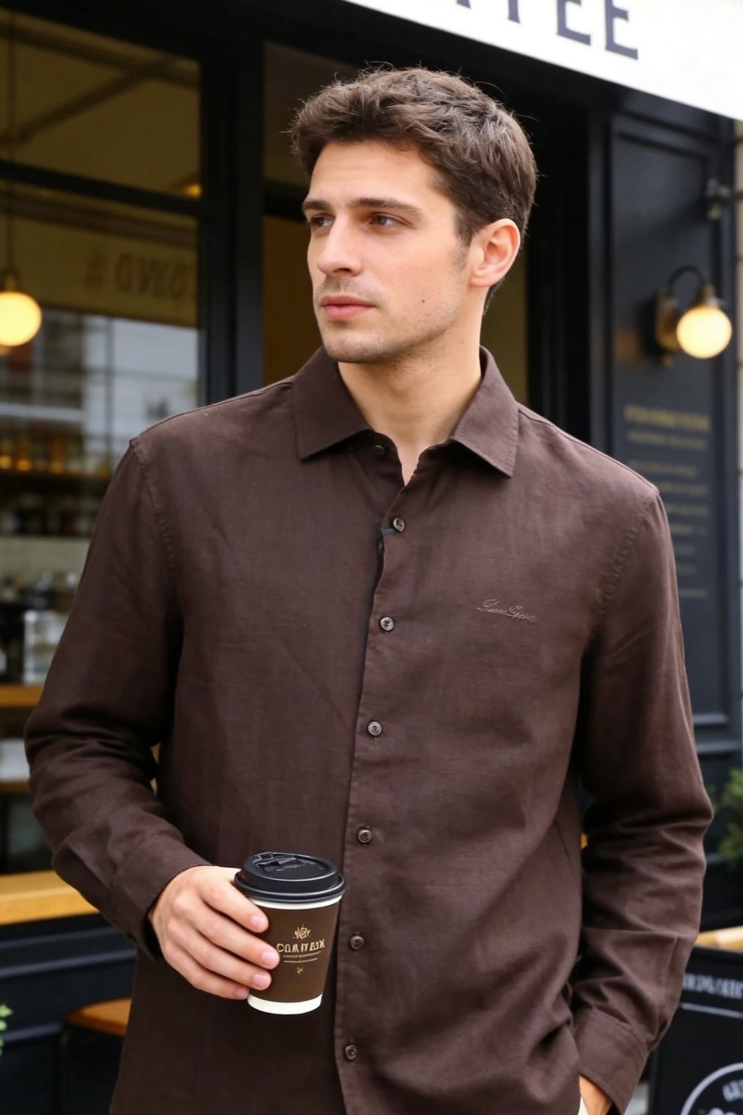 🔥loro Piana.26春夏新品！时尚男士百分百麻棉长袖衬衫采用经典翻领设计，搭配整齐的门襟纽扣，利