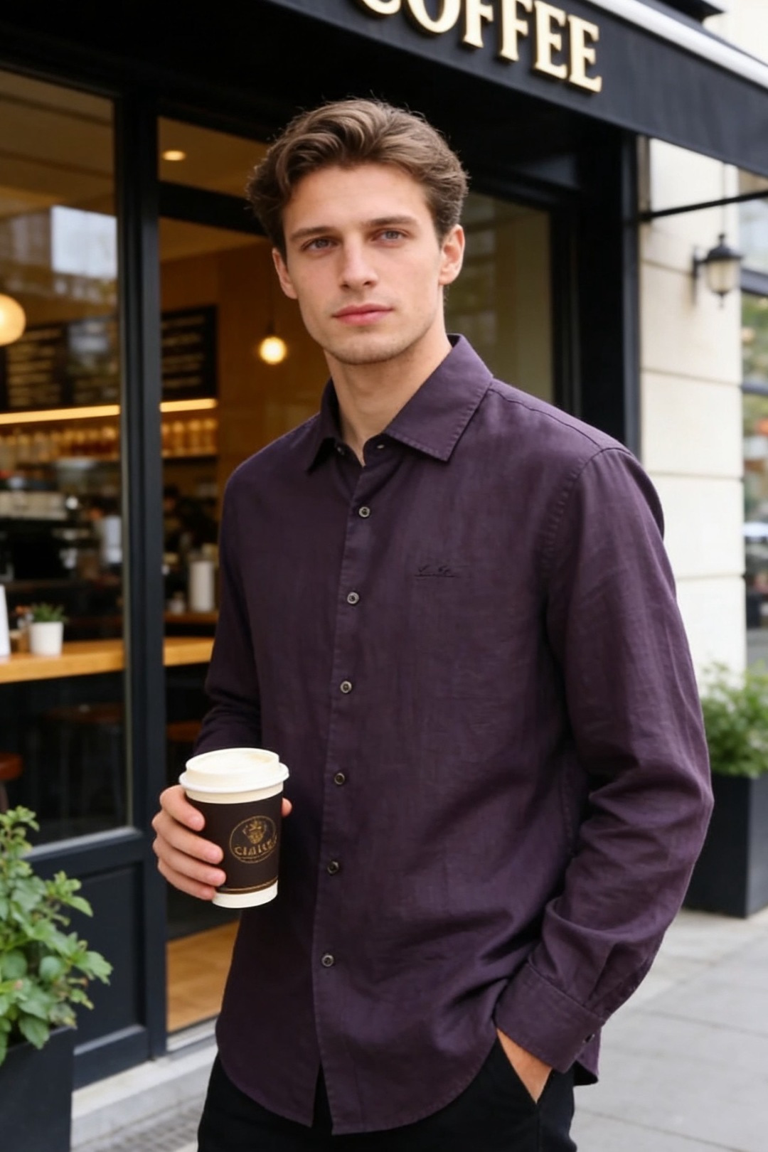 🔥loro Piana.26春夏新品！时尚男士百分百麻棉长袖衬衫采用经典翻领设计，搭配整齐的门襟纽扣，利