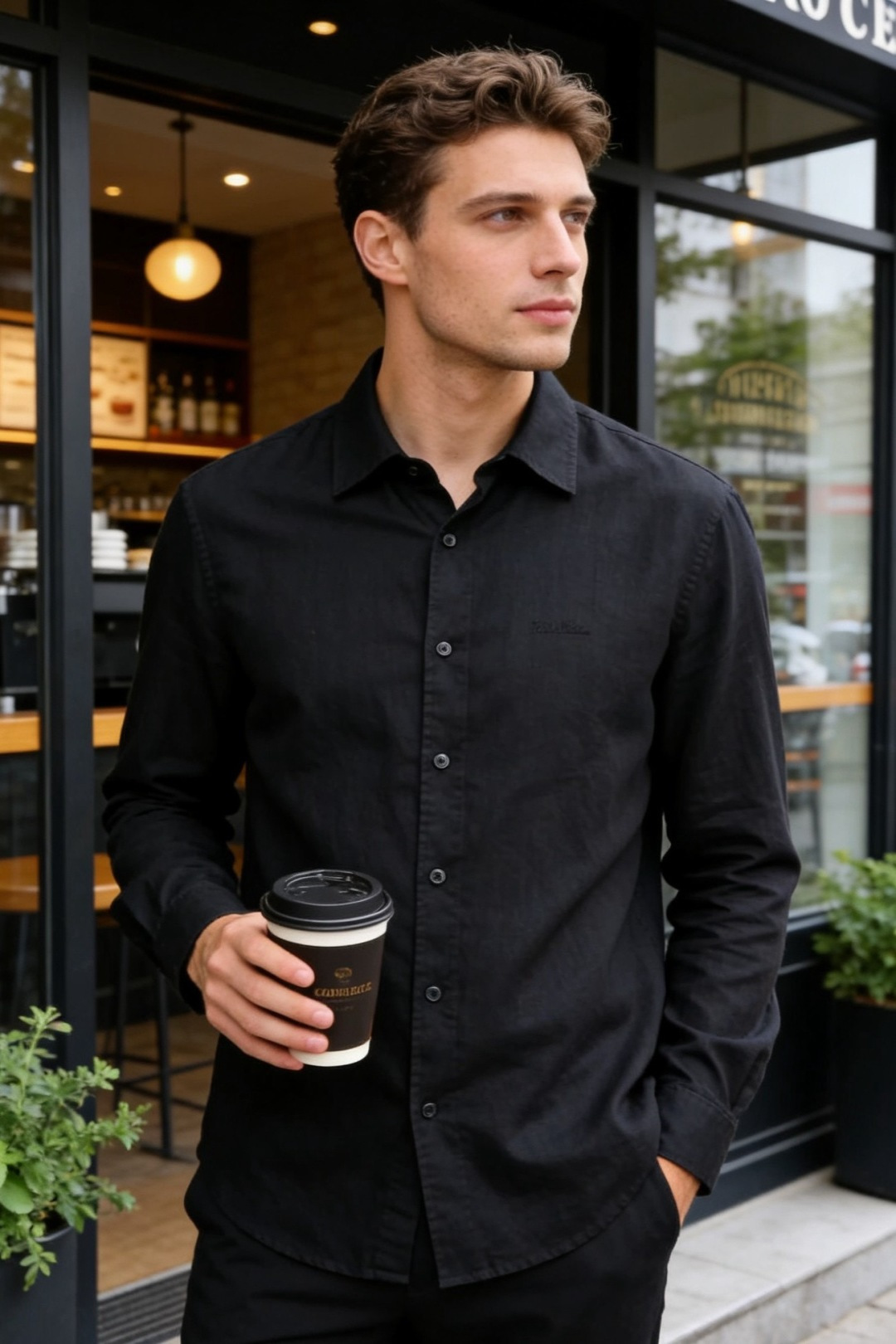 🔥loro Piana.26春夏新品！时尚男士百分百麻棉长袖衬衫采用经典翻领设计，搭配整齐的门襟纽扣，利