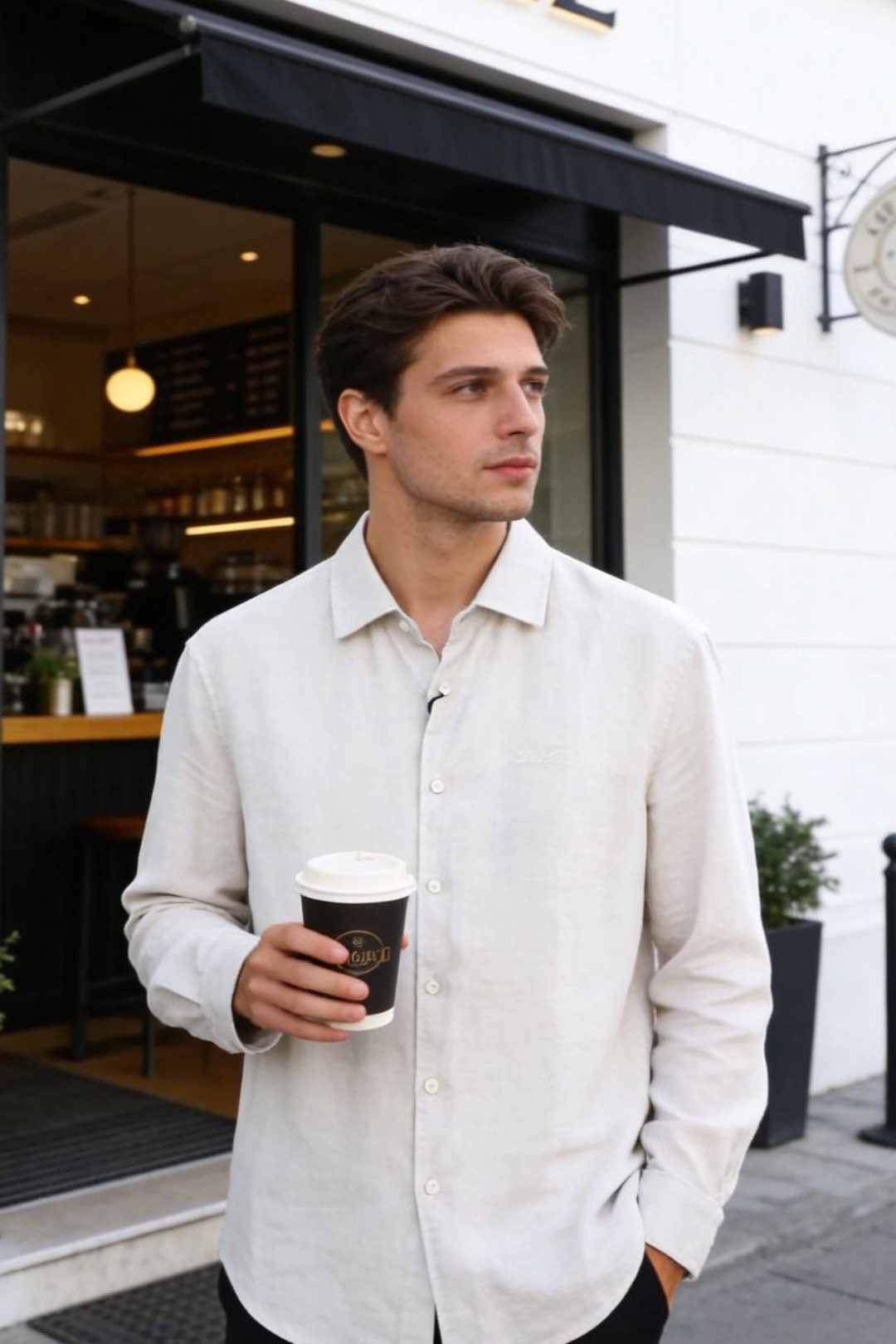 🔥loro Piana.26春夏新品！时尚男士百分百麻棉长袖衬衫采用经典翻领设计，搭配整齐的门襟纽扣，利