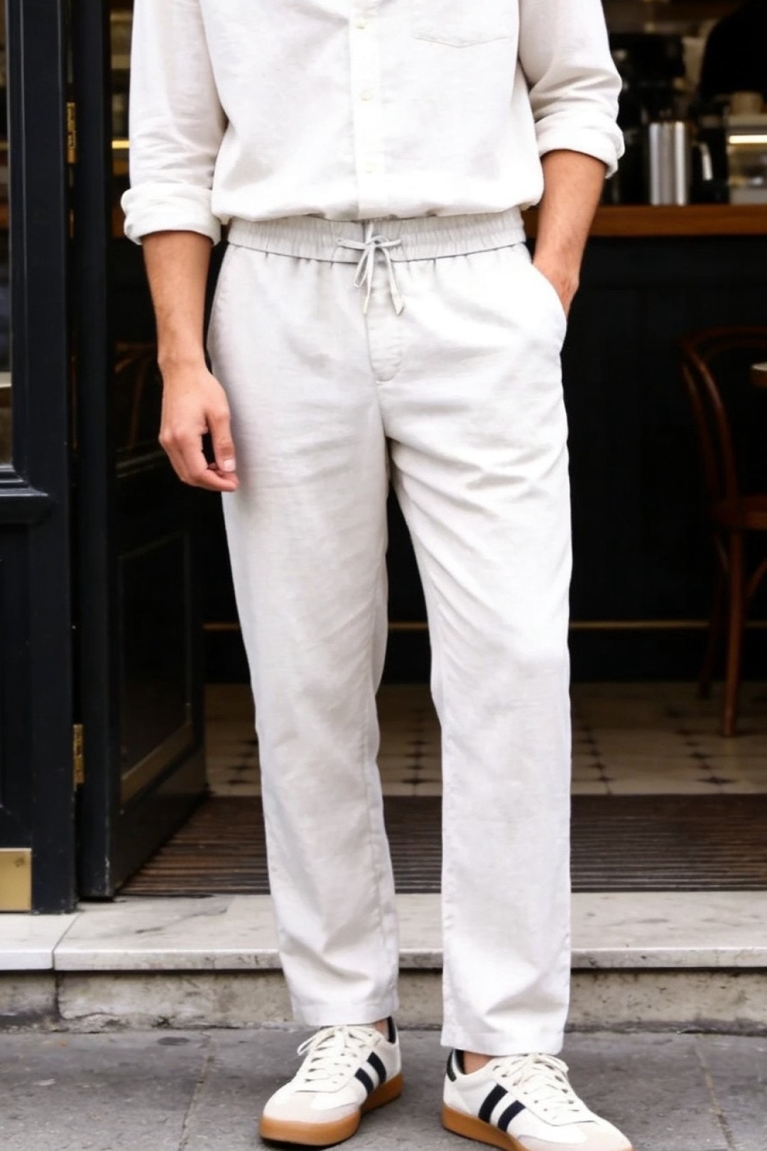 🔥loro Piana.26春夏新品！时尚男士薄款休闲长裤采用松紧腰搭配抽绳设计，穿脱便捷且能自由调节贴