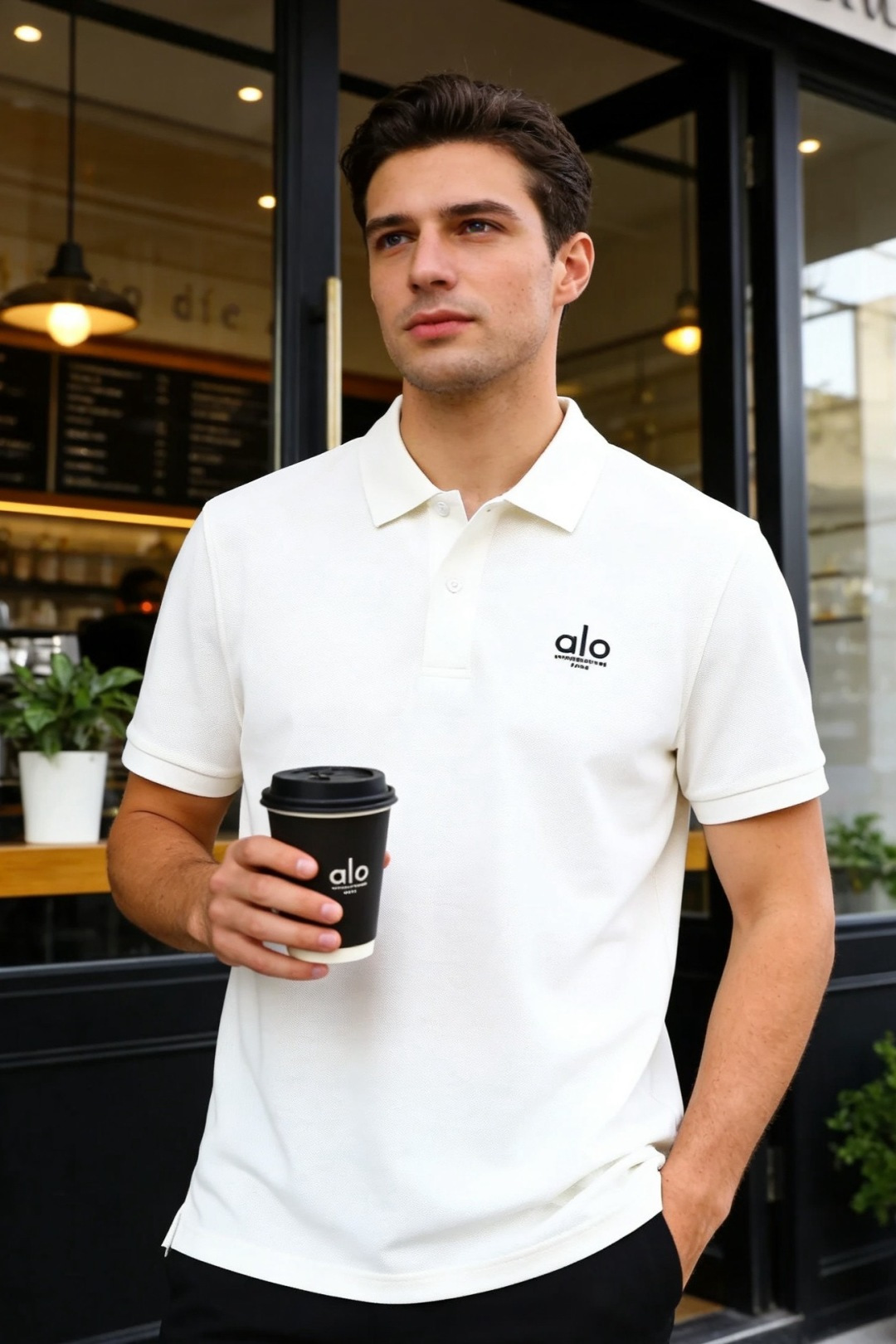 🔥alo.26夏季新品！时尚男士百搭翻领Polo衫版型经典利落，左胸醒目标识品牌字母LOGO增添视觉焦点