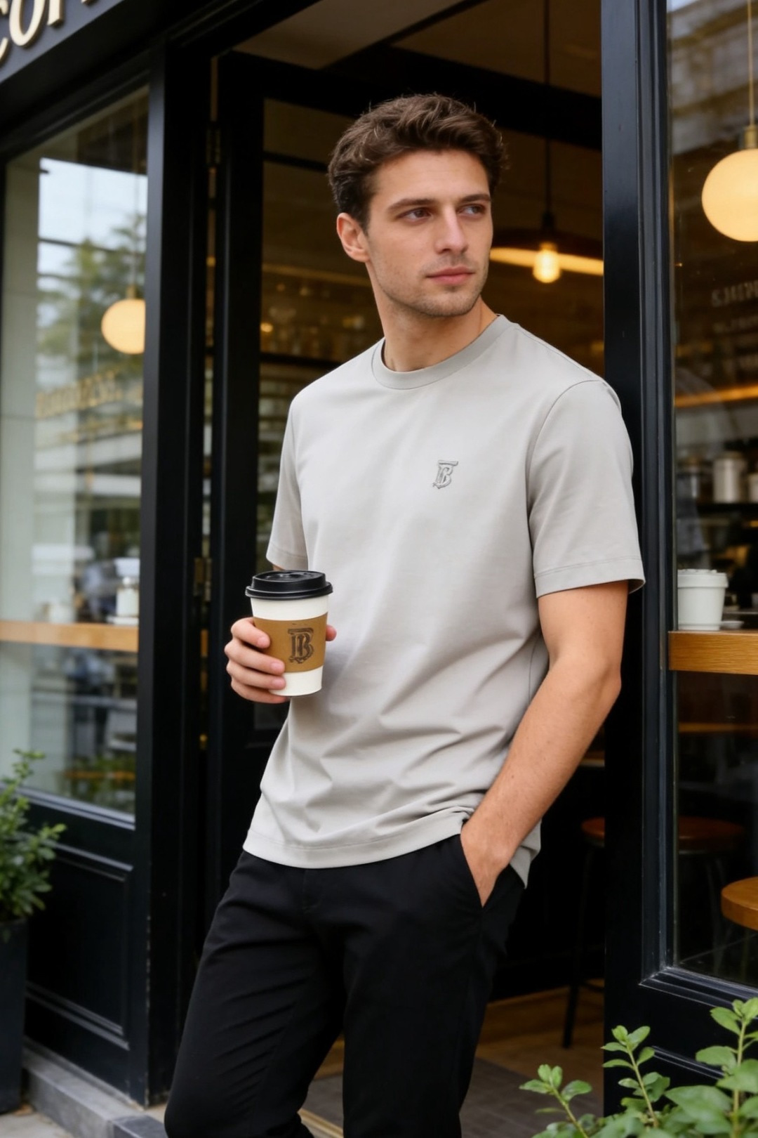 🔥巴宝莉.26夏季新品！时尚男士百搭短袖T恤采用简约的圆领设计，领口做工利落规整。衣身线条干净流畅，剪裁