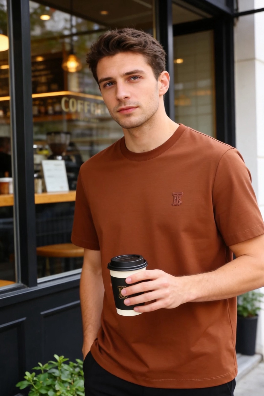 🔥巴宝莉.26夏季新品！时尚男士百搭短袖T恤采用简约的圆领设计，领口做工利落规整。衣身线条干净流畅，剪裁