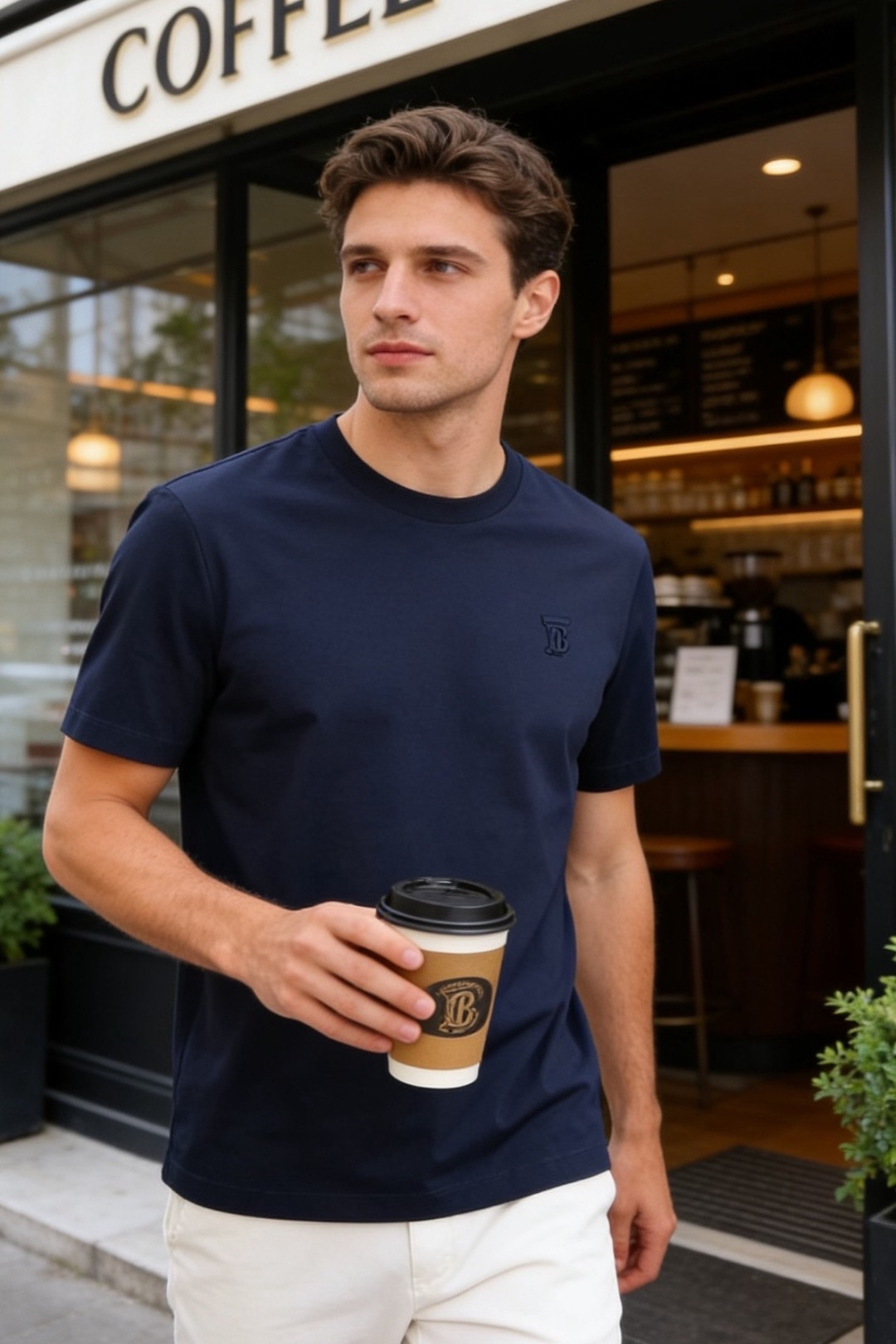 🔥巴宝莉.26夏季新品！时尚男士百搭短袖T恤采用简约的圆领设计，领口做工利落规整。衣身线条干净流畅，剪裁