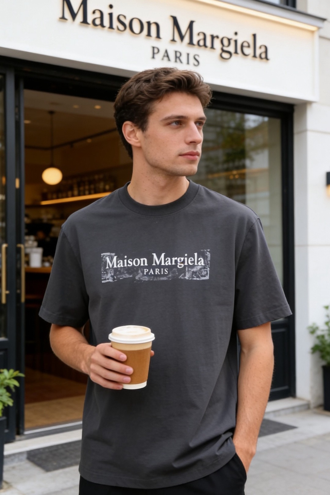 🔥马丁马吉拉.26夏季新品！时尚男士宽松百搭短袖圆领T恤，整体宽松版型简约利落，领口做工规整。胸前印有品