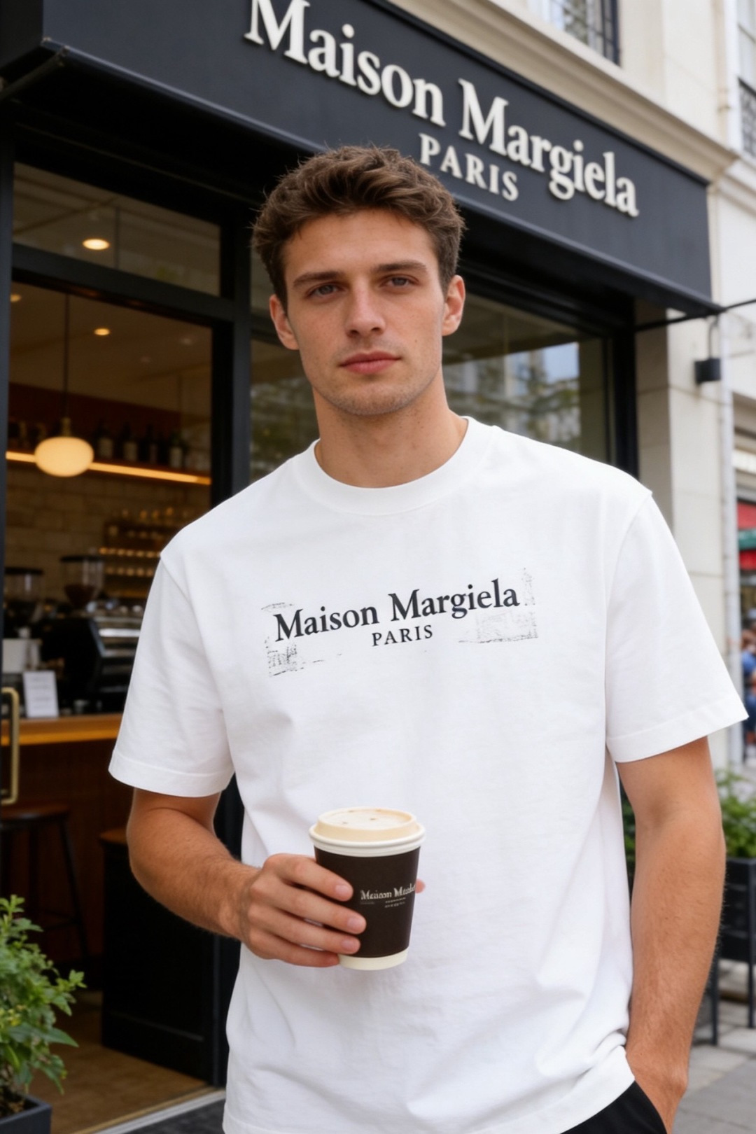 🔥马丁马吉拉.26夏季新品！时尚男士宽松百搭短袖圆领T恤，整体宽松版型简约利落，领口做工规整。胸前印有品