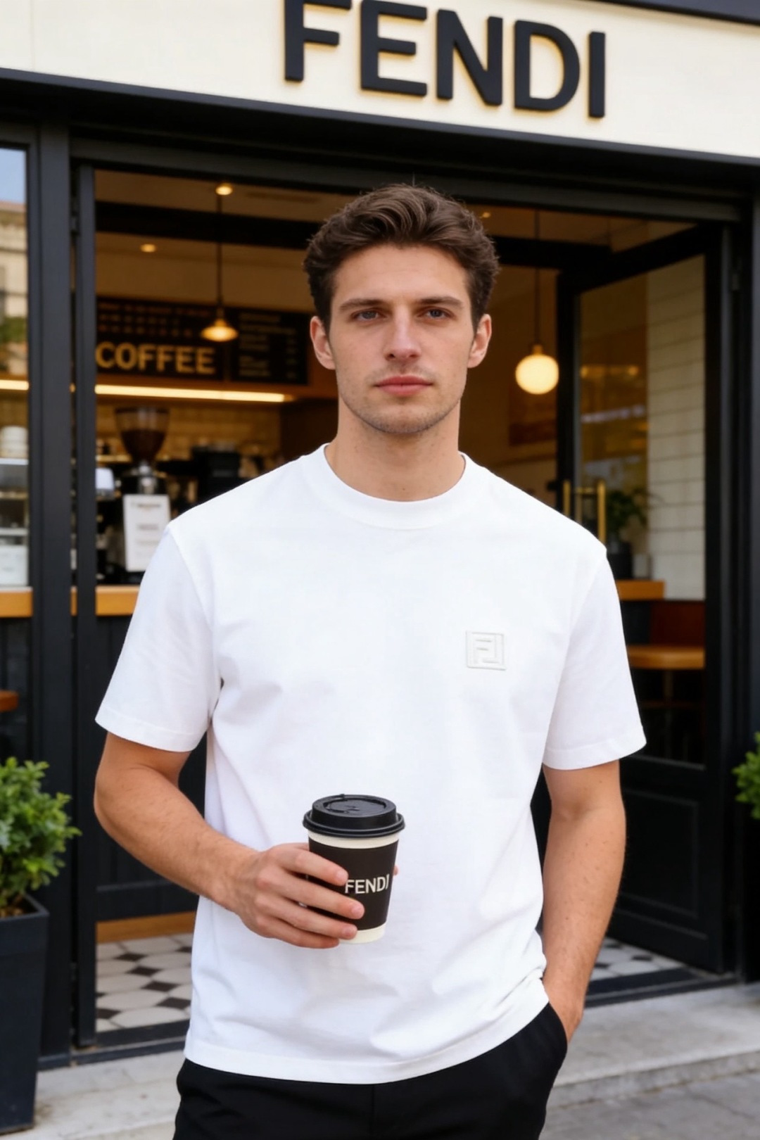 🔥芬迪.26夏季新品！时尚男士圆领短袖T恤👍整体版型简约利落，线条干净流畅。胸前品牌字母LOGO元素低调