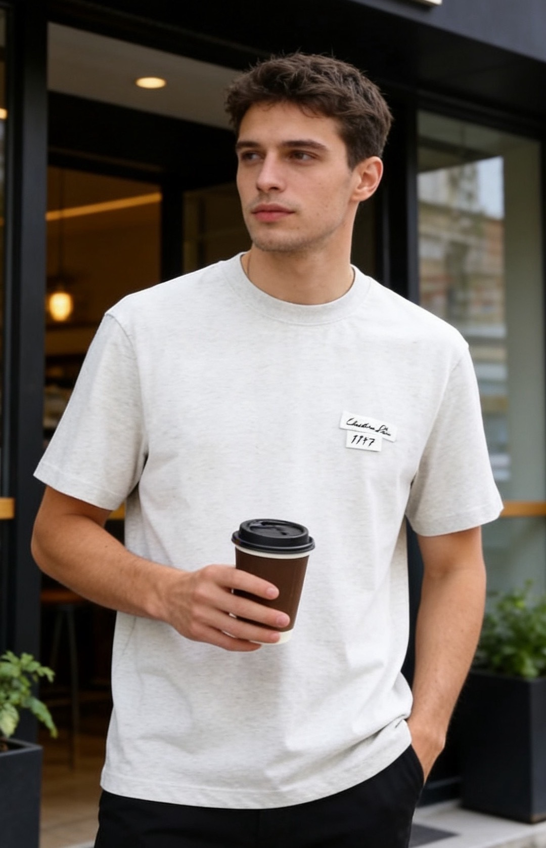 🔥迪奥.2026春夏新款！时尚男士百搭T恤为经典圆领短袖版型，剪裁利落合身，线条干净柔和。左胸位置带有品