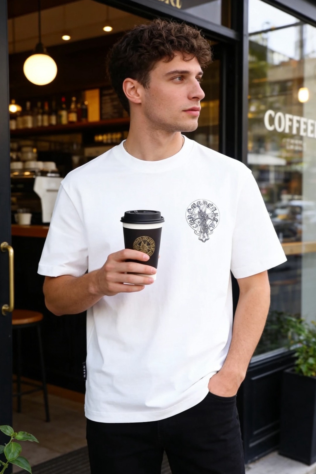 🔥克罗心.26夏季新品！时尚男士宽松短袖👍采用经典圆领剪裁利落，上身随性舒适。领口边缘带有品牌标志性的字