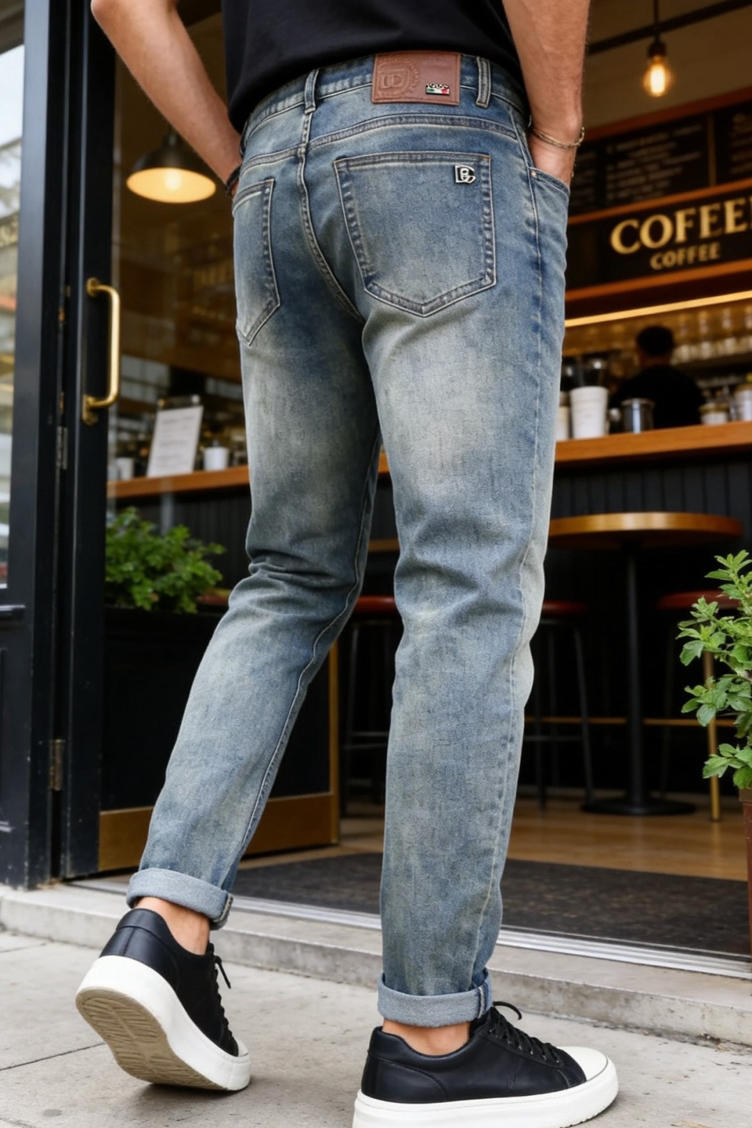 🔥杜嘉班纳.26春夏新品！时尚男士百搭牛仔裤，后腰饰以质感皮革标与品牌标识，后袋点缀精致金属徽标，细节处