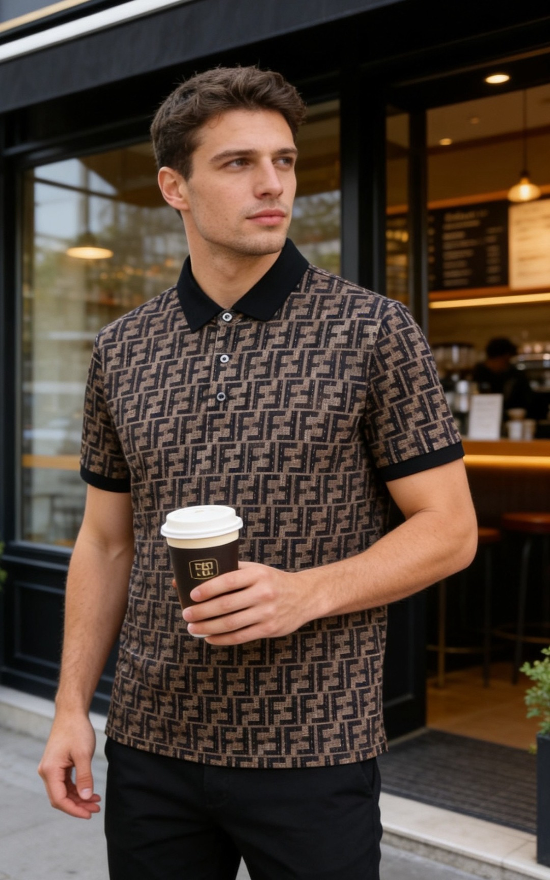 🔥芬迪.26夏季新品！时尚男士百搭Polo衫采用经典翻领设计，搭配同色系门襟纽扣，利落又兼具商务休闲感。