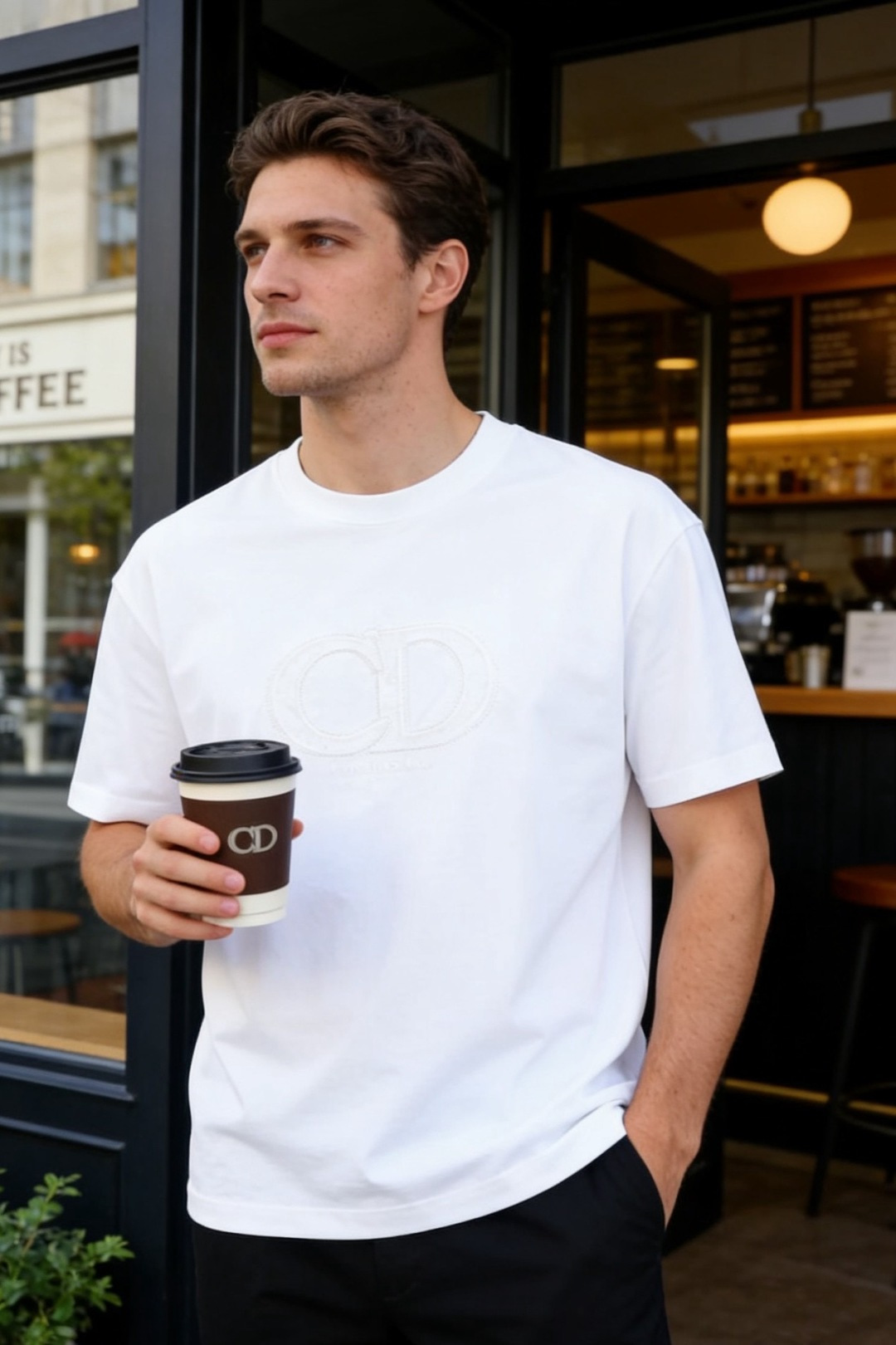 🔥迪奥.26夏季新品🔥时尚男士百搭简约大气的基础款短袖T恤，版型宽松不紧绷，上身利落不拖沓。圆领设计贴合