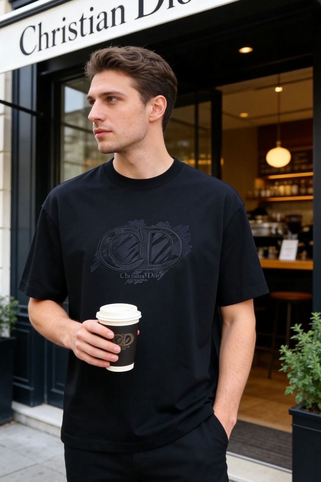 🔥迪奥.26夏季新品🔥时尚男士百搭简约大气的基础款短袖T恤，版型宽松不紧绷，上身利落不拖沓。圆领设计贴合