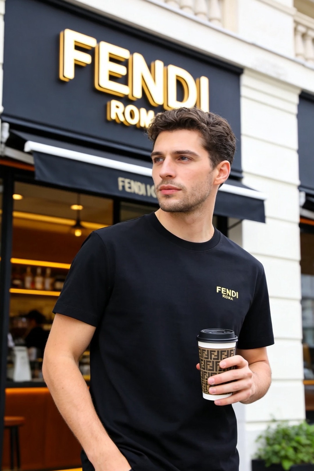 🔥芬迪.26夏季新品！时尚男士百搭短袖T恤采用经典圆领设计，领口边缘饰有品牌标志性织带细节，低调暗藏巧思