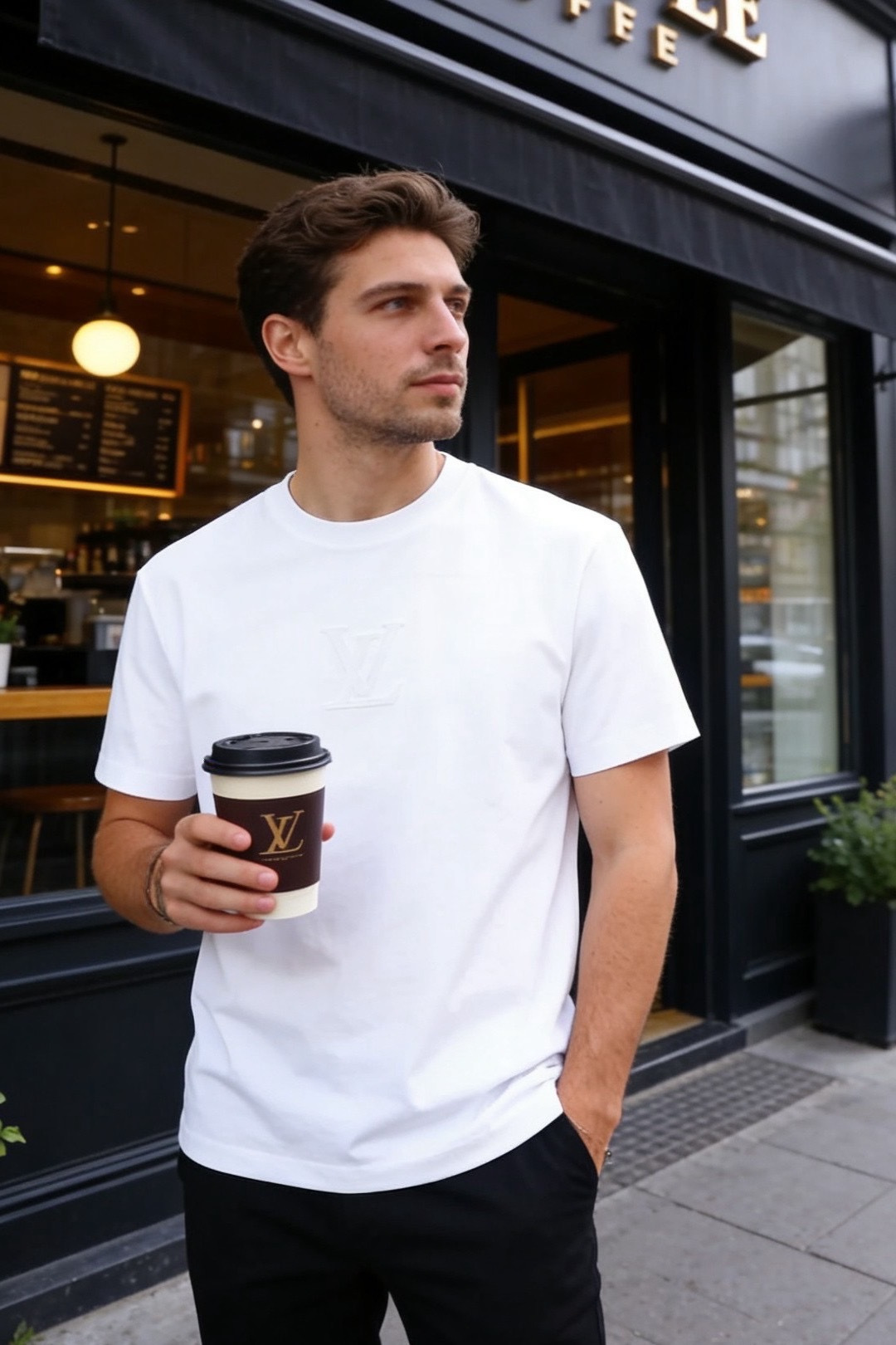 🔥LV.26夏季新品👍男士百搭T恤采用经典圆领设计，版型舒适，上身利落不拖沓。衣身线条流畅干净，剪裁得体