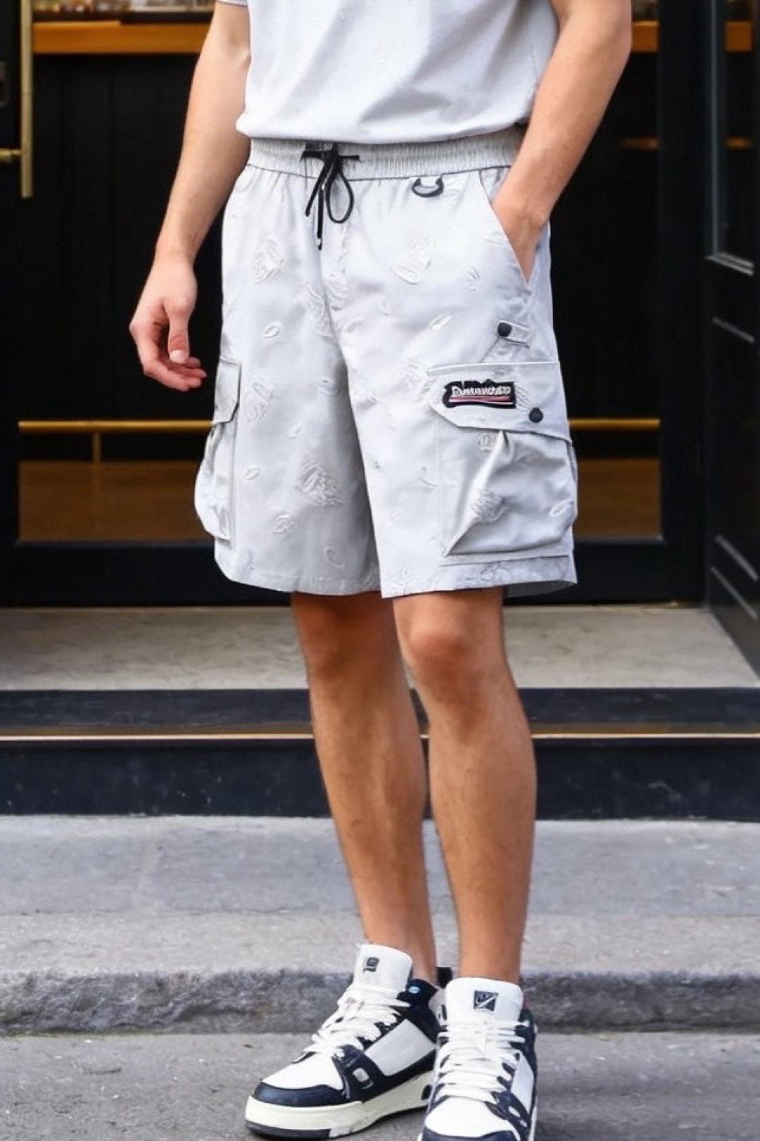🔥巴黎世家.26夏季新品！时尚男士潮流百搭工装短裤，采用松紧抽绳腰头设计，兼顾舒适与利落感。立体压纹与工