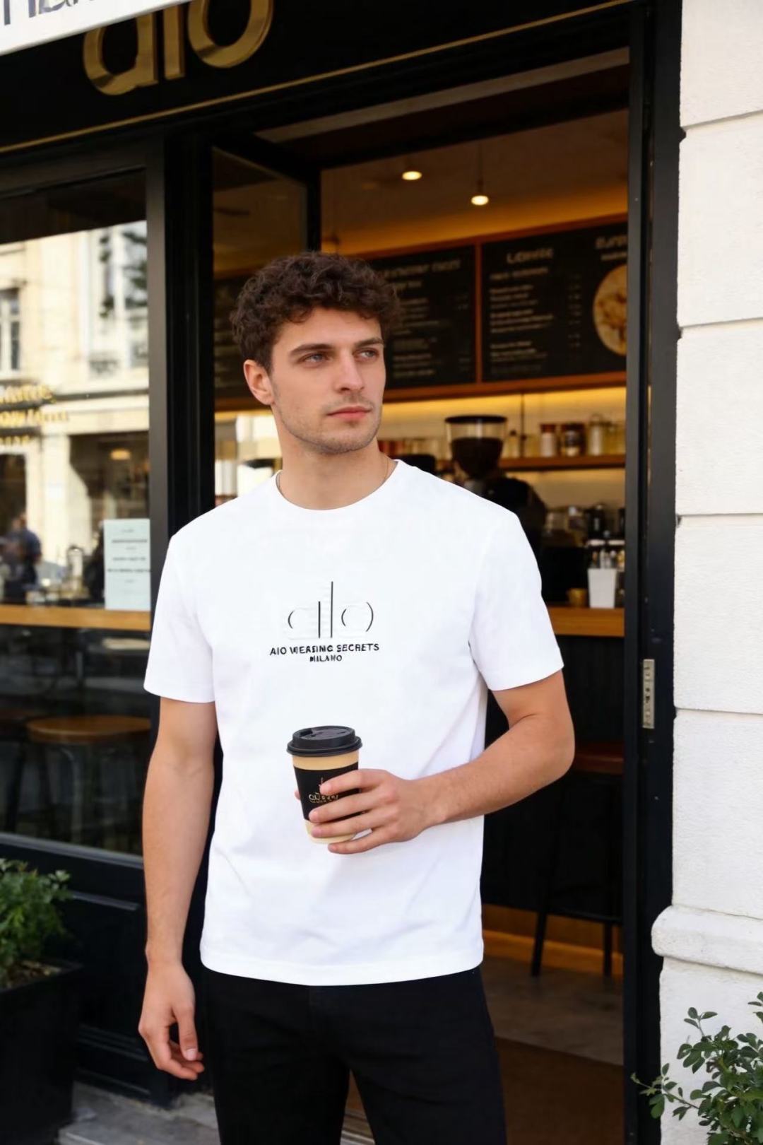 🔥alo.26夏季新品🆕时尚男士百搭短袖，利落廓形勾勒简约线条，经典圆领适配多元场景。胸口压印标识搭配品