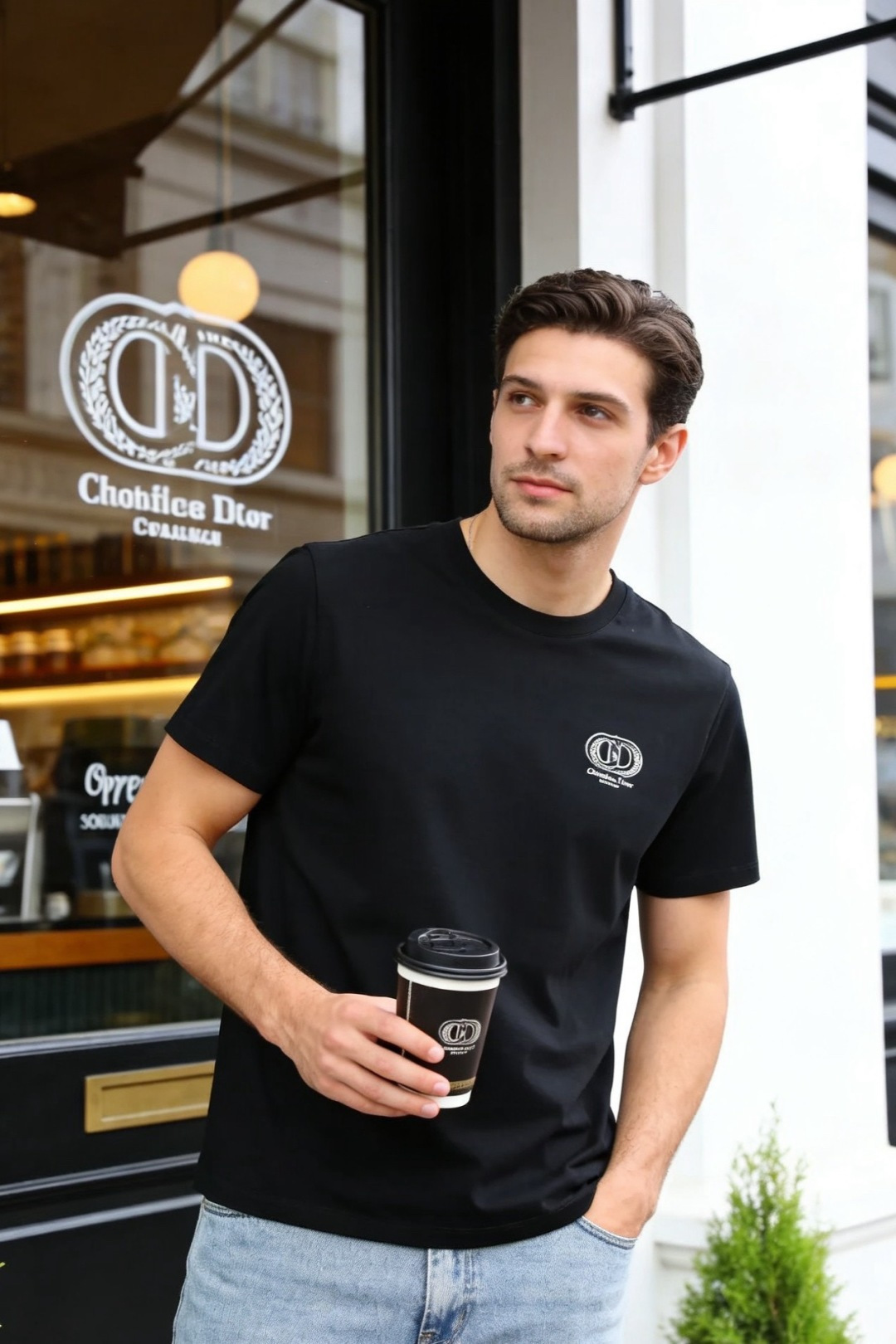 🔥迪奥.26夏季新品！时尚男士百搭圆领短袖！采用舒适透气桑蚕丝面料👍线条利落流畅，领口处饰有细节织带，暗