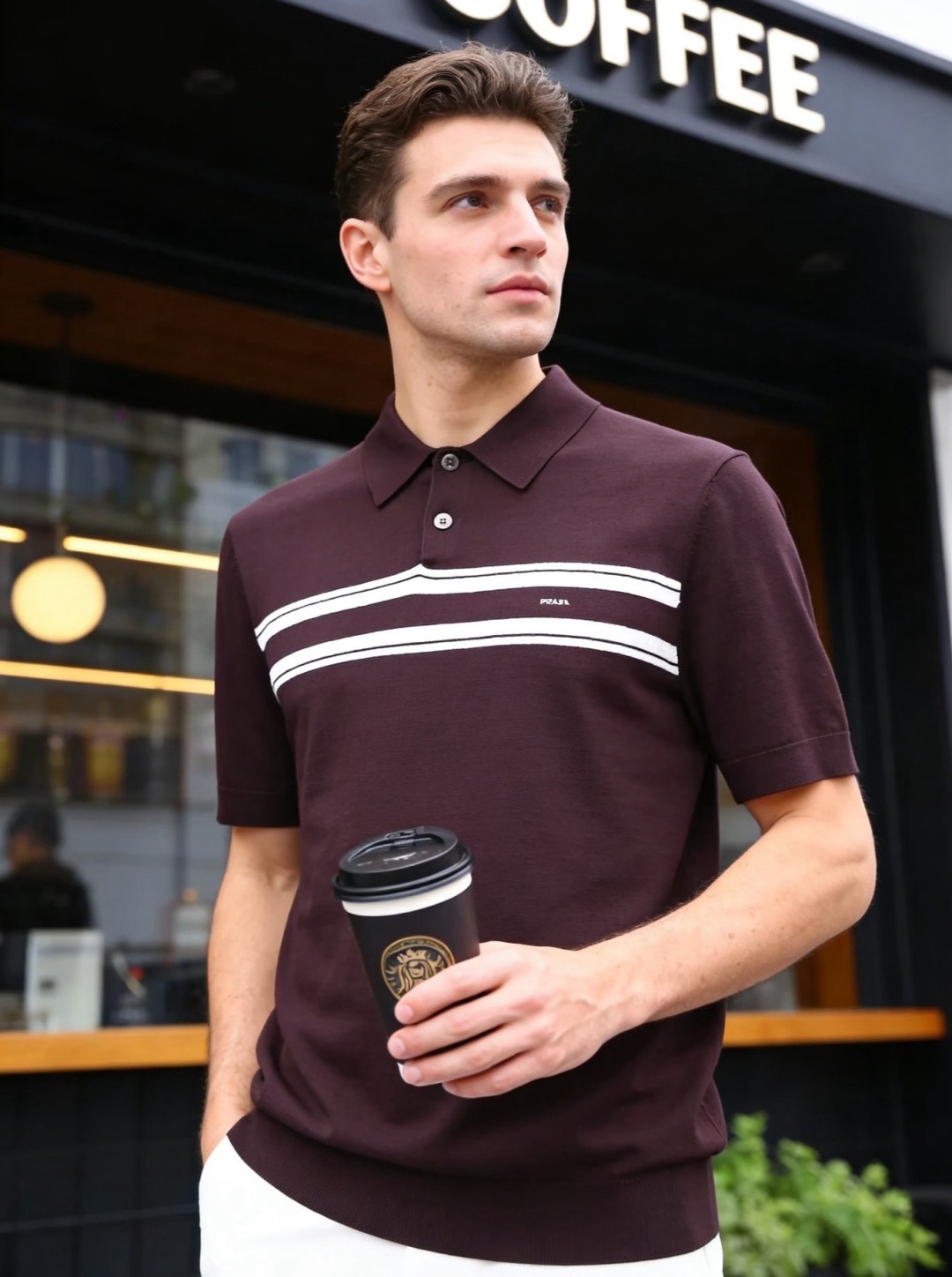 NO:834577,Prada. 26 new summer products!  Fashionable men's all-match short sleeves use neat lapels and classic placket buttons. They are simple and elegant. The contrasting horizontal strips on the chest are designed with the brand logo, which is low-key yet recognizable. The fit is neat, not tight or procrastinating, and it modifies the body line. The short sleeves are refreshing and neat, suitable for many occasions. It can easily create daily commuting or casual looks. It has both texture and practicality. It is a versatile item to enhance your style!  Sizes 48-56, shipped next day!  ,,prada,T-shirt,19860909普拉达. 26夏季新品！时尚男士百搭短袖采用利落翻领搭配经典门襟纽扣,简约大气,胸前撞色横条设计搭配品牌标识,低调中透着辨识度.版型利落合身,不紧绷也不拖沓,修饰身形线条,短袖剪裁清爽利落,适配多种场合,轻松打造日常通勤或休闲造型,兼具质感与实用性,是提升穿搭格调的百搭单品！尺码48-56,隔天出货！,,prada,T-shirt,,Men's clothing