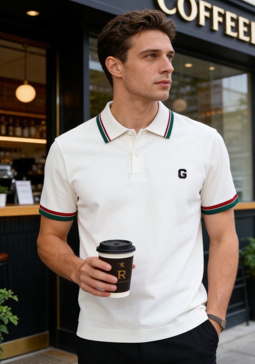 NO:834552,Gucci. 26 new summer products!  Fashionable men's all-match Yili olo shirt adopts a classic lapel design, and the collar and cuffs are decorated with contrasting webbing details to enhance recognition. The placket is equipped with buttons, which is easy to put on and take off, and the opening and closing of the collar can be adjusted as needed. The left chest is embroidered with the brand logo.  The low-key style highlights the texture. The fit is neat, the lines are smooth and not tight, taking into account both comfort and decentness. The overall style is simple and elegant, which can not only meet the decent needs of daily commuting, but also adapt to a variety of leisure occasions. It is a versatile item that combines practicality and style!  Sizes 48-56, shipped next day!  ,,gucci,19860909古驰. 26夏季新品！时尚男士百搭伊力olo衫采用经典翻领设计,领口与袖口饰有撞色织带细节,提升辨识度.门襟配有纽扣,穿脱便捷,也可按需调整领口开合度.左胸位置带有品牌标识刺绣,低调彰显质感.版型利落合身,线条流畅不紧绷,兼顾舒适与得体.整体风格简约大气,既能满足日常通勤的得体需求,也适配多种休闲场合,是兼具实用性与格调的百搭单品！尺码48-56,隔天出货！,,gucci,,Men's clothing