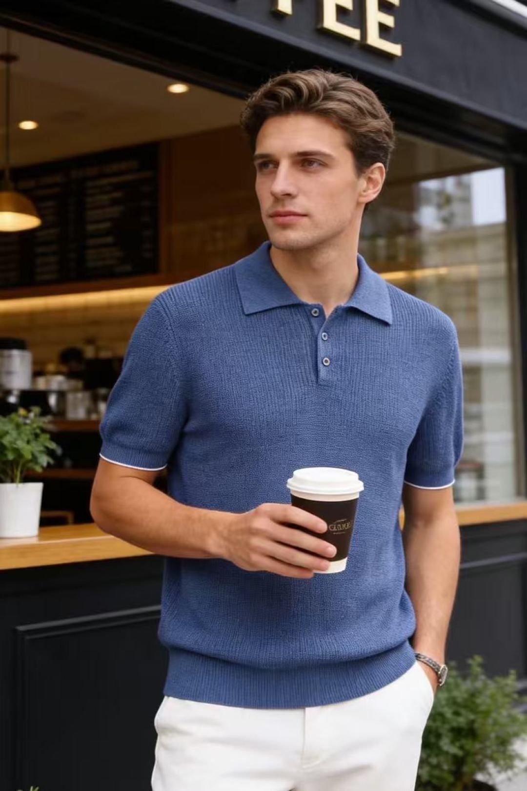 🔥Loro piana.26夏季新品！时尚男士百搭翻领针织短袖Polo，门襟搭配三颗圆扣简约利落，袖口点