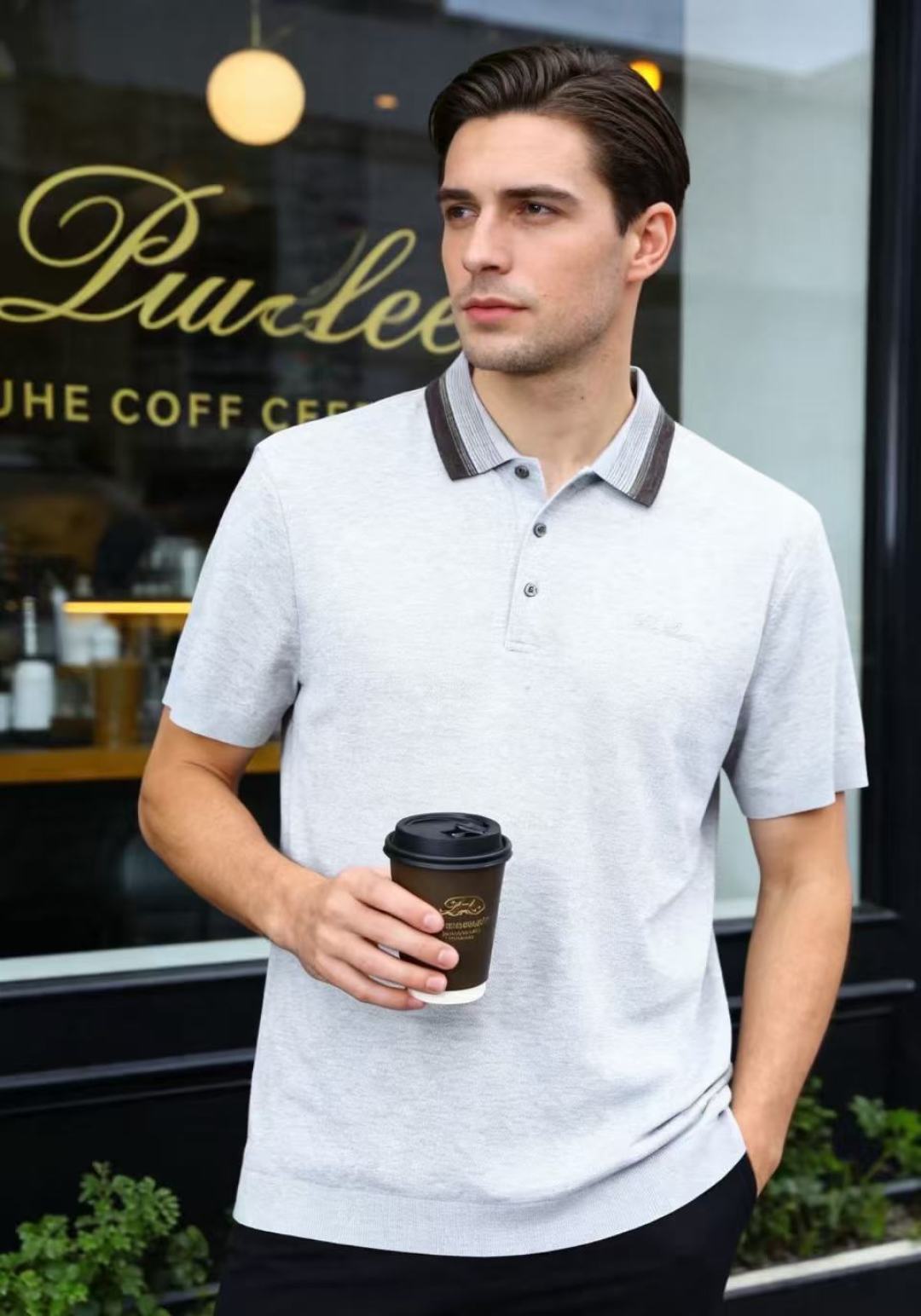 🔥Loro piana.26夏季新品！时尚男士百搭撞色条纹翻领设计，前襟搭配三颗纽扣，衣身剪裁规整合身，