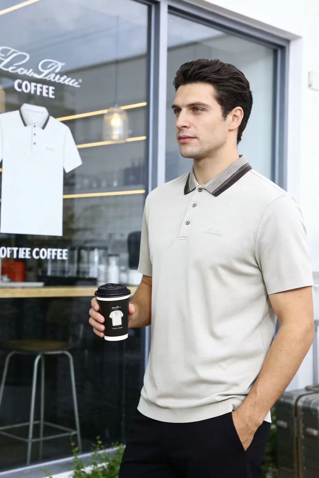 🔥Loro piana.26夏季新品！时尚男士百搭撞色条纹翻领设计，前襟搭配三颗纽扣，衣身剪裁规整合身，