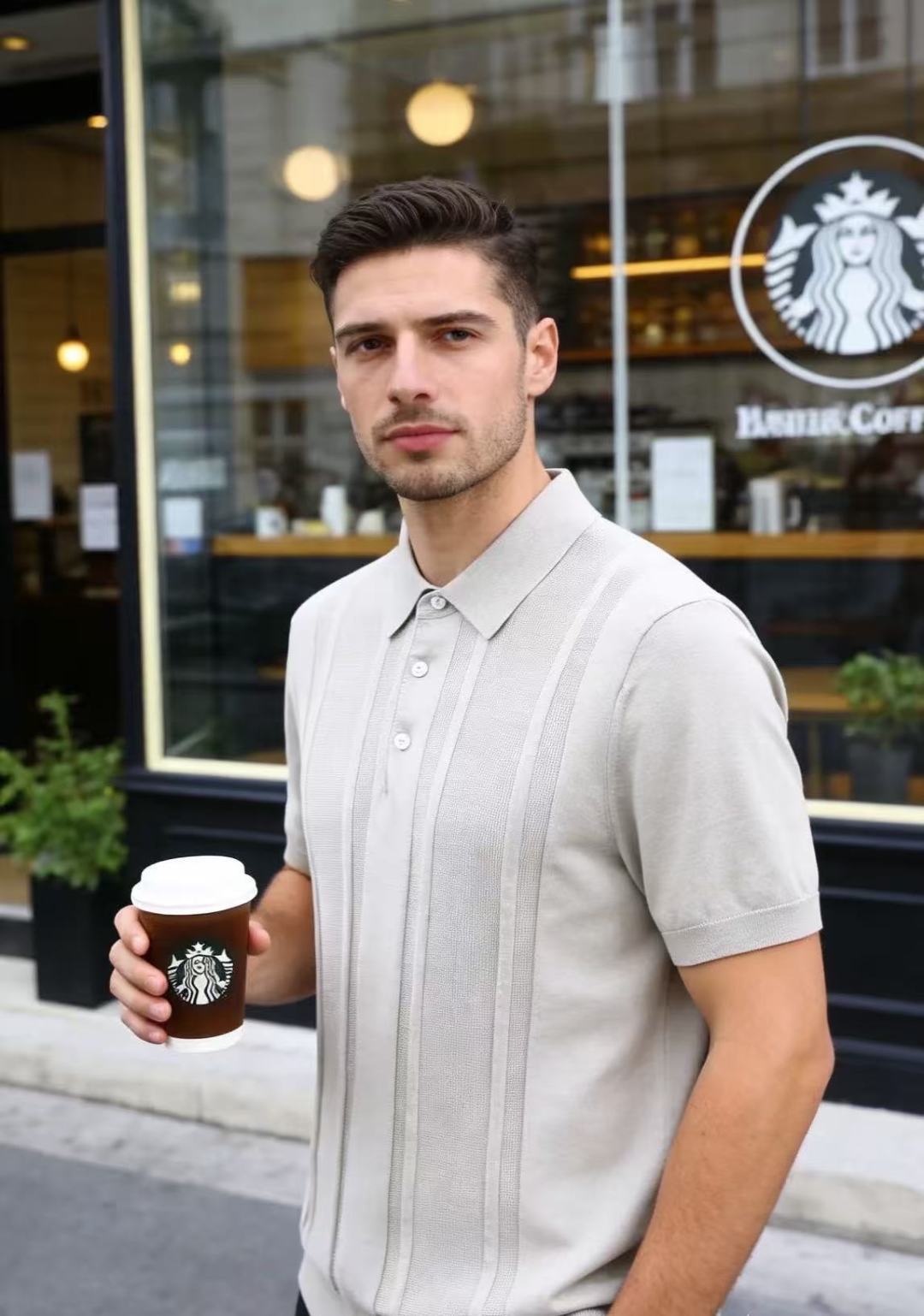 🔥Loro piana.26夏季新品！时尚男士百搭短袖👍简约小翻领搭配短款门襟设计，衣身带有竖向立体肌理