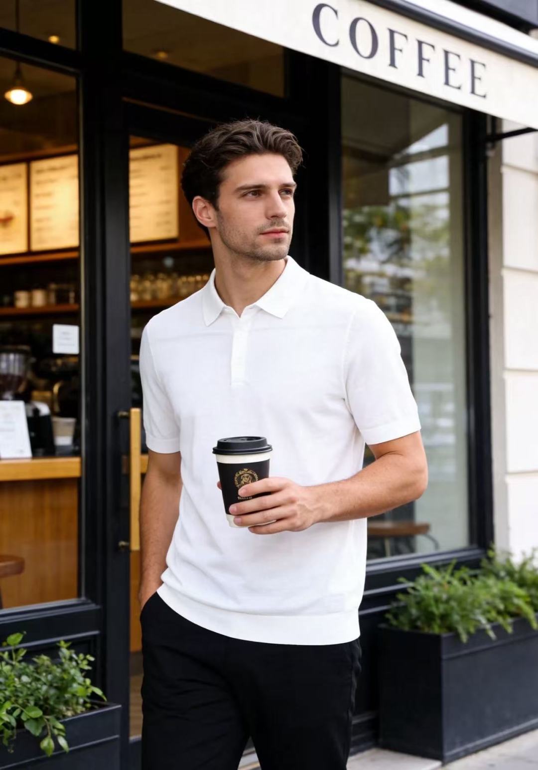🔥Loro piana.26夏季新品！时尚男士百搭短袖👍简约平整翻领搭配三粒扣短门襟，袖口与下摆采用窄边