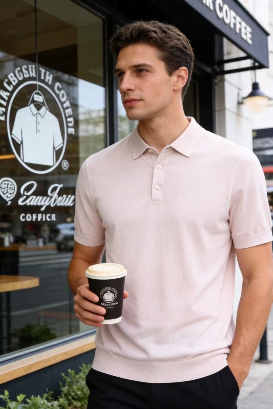 🔥Loro piana.26夏季新品！时尚男士百搭短袖👍简约平整翻领搭配三粒扣短门襟，袖口与下摆采用窄边