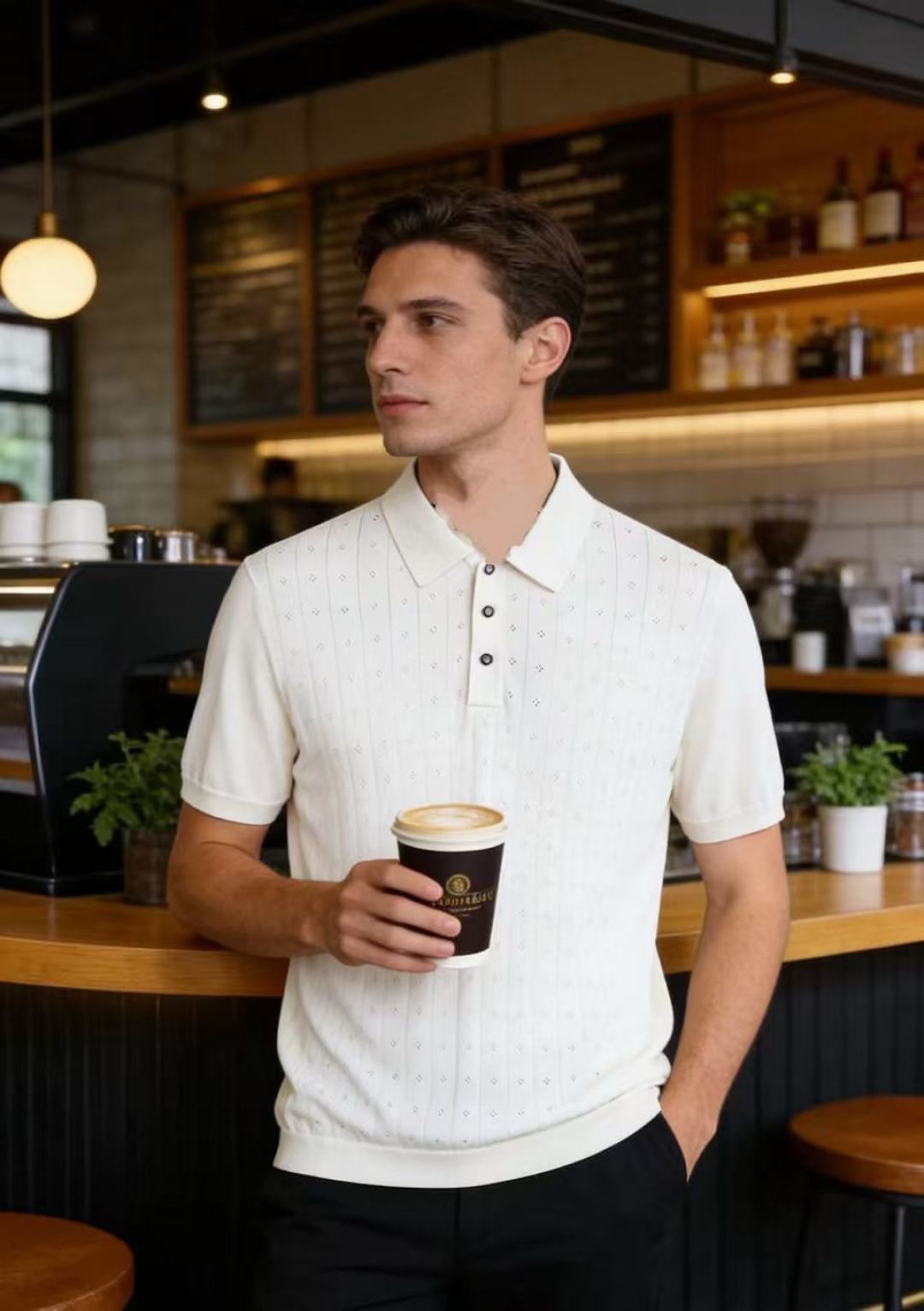 🔥Loro piana. 26夏季新品🆕时尚男士轻奢针织Polo衫，意式大牌翻领版型格调雅致，全身竖纹镂空肌理富有层次感