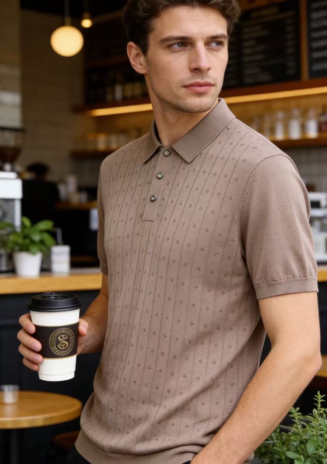 🔥Loro piana. 26夏季新品🆕时尚男士轻奢针织Polo衫，意式大牌翻领版型格调雅致，全身竖纹镂空肌理富有层次感