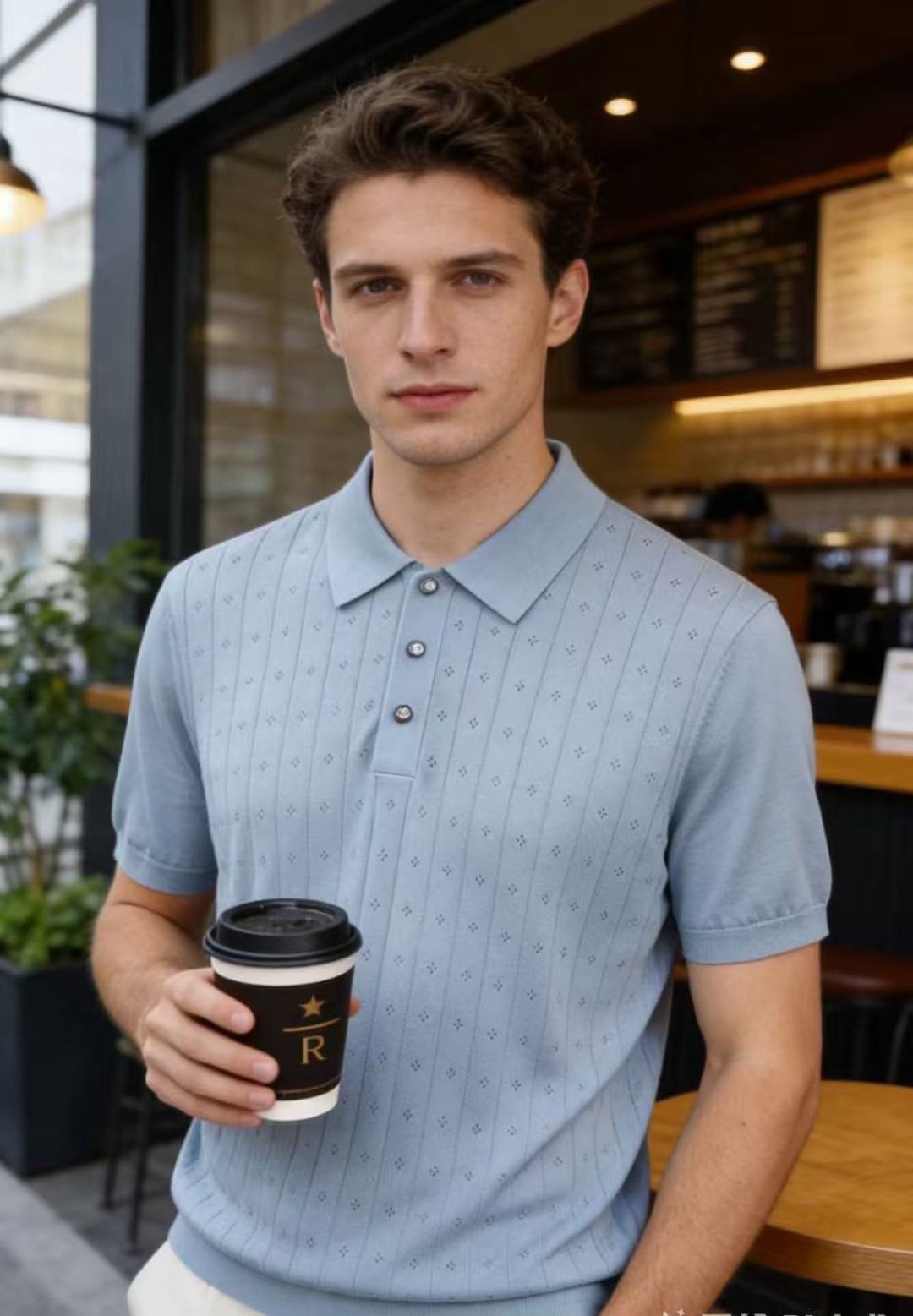 🔥Loro piana. 26夏季新品🆕时尚男士轻奢针织Polo衫，意式大牌翻领版型格调雅致，全身竖纹镂空肌理富有层次感