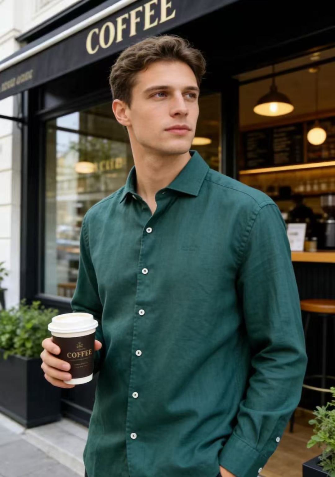 🔥Loro Piana. 26夏季新品！时尚男士经典翻领长袖衬衫，利落领型修饰颈部线条，门襟搭配精致纽扣，整体剪裁宽松舒