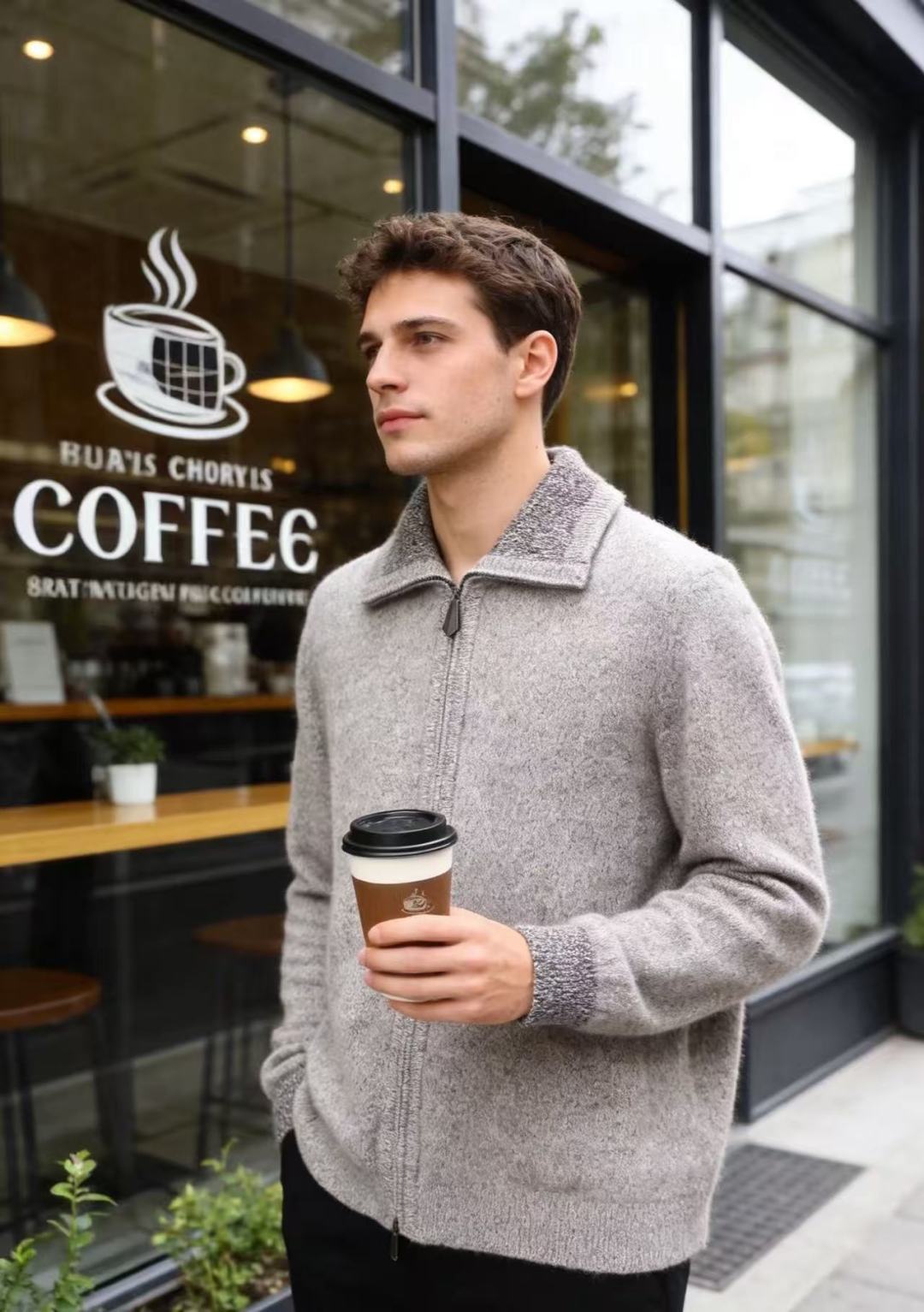 🔥Loro Piana. 26秋季新品！时尚男士翻领拉链针织开衫，羊绒羊毛混纺材质，翻领肌理撞色设计，顺滑全拉链门襟，罗