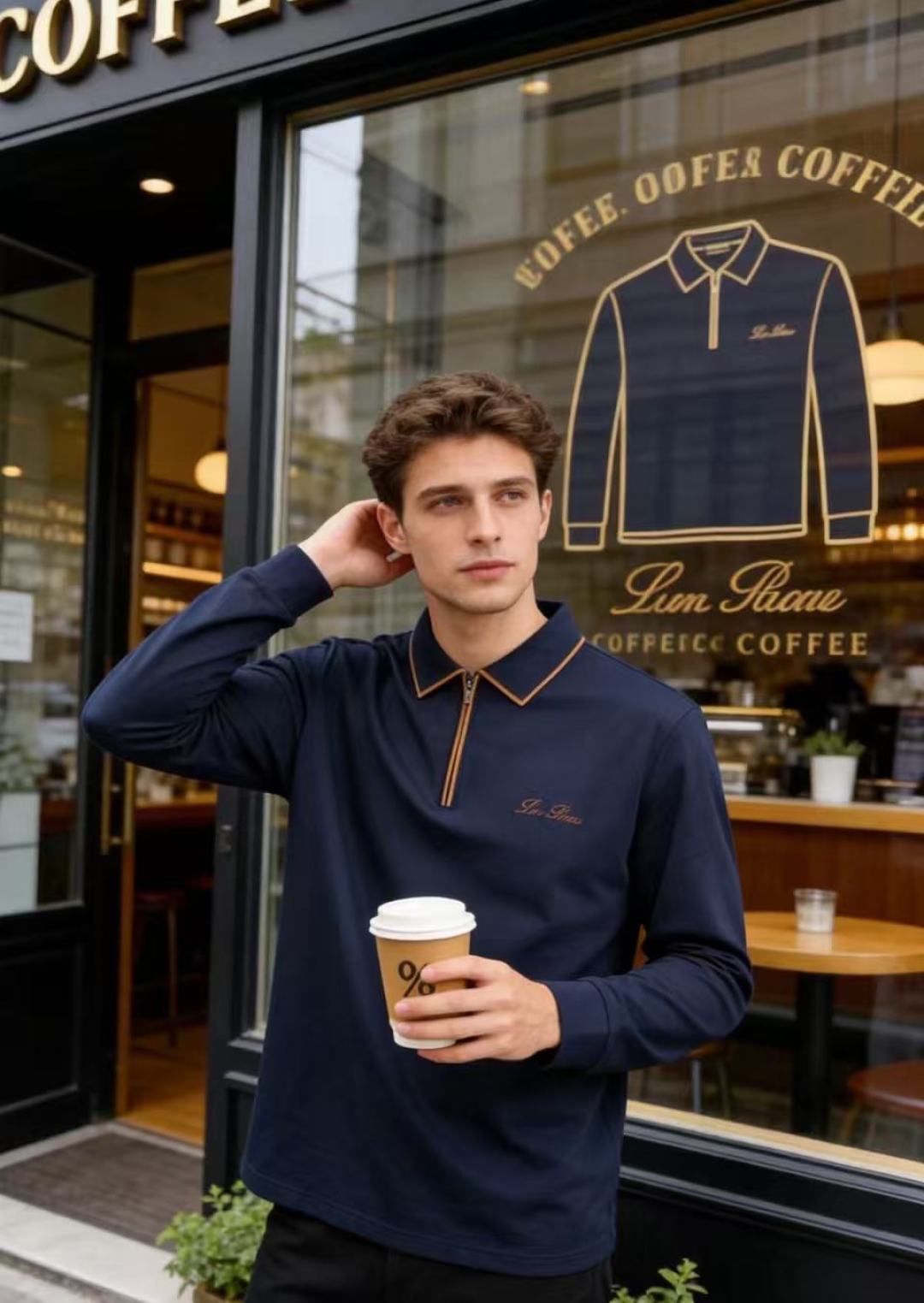 🔥Loro Piana. 26秋冬新款！时尚男士长袖Polo衫，撞色包边翻领搭配半拉链门襟，胸口精致手写刺绣标识低调雅致