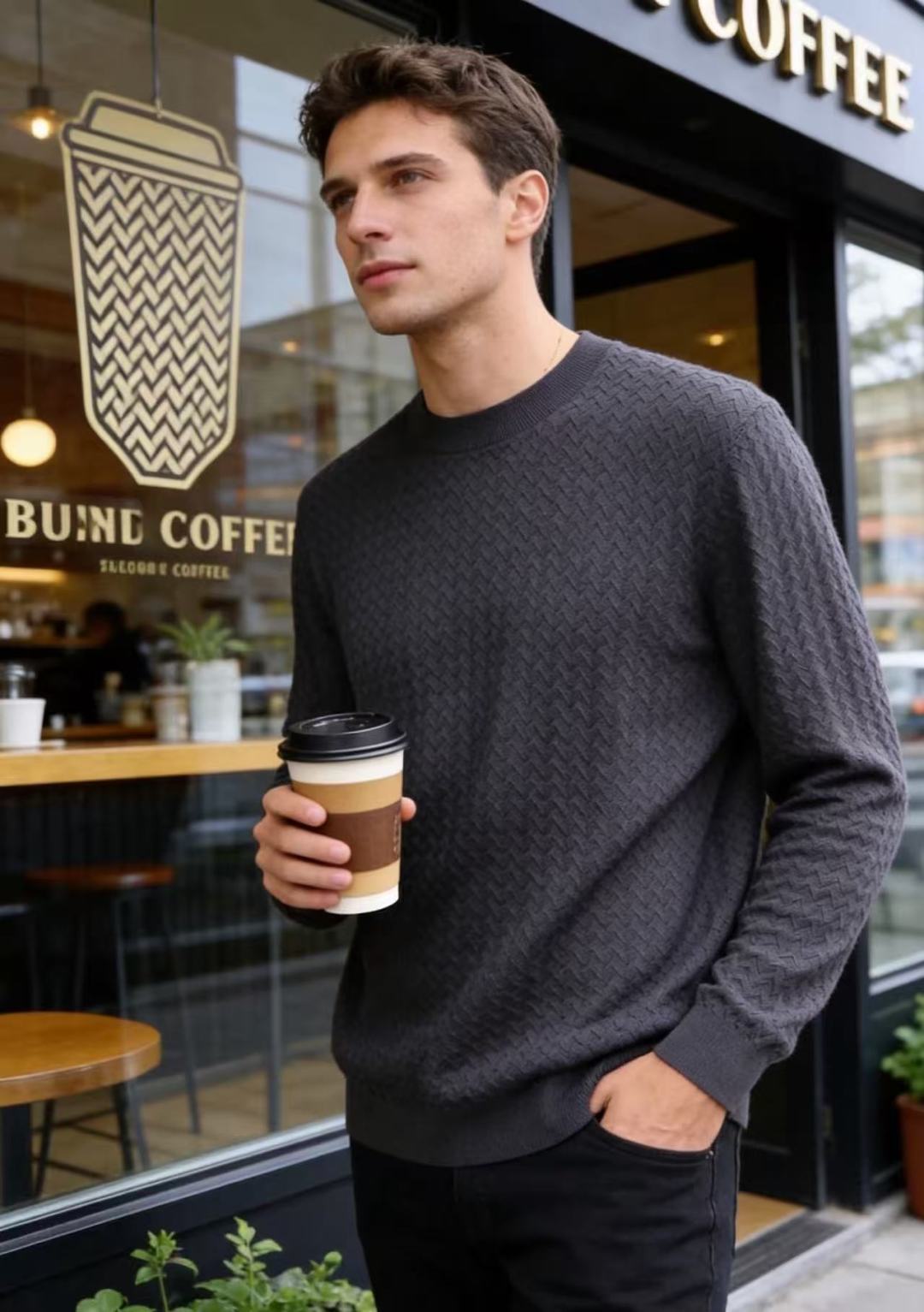 🔥Loro Piana. 26秋冬新款！时尚男士半高领针织衫，面料含绵羊毛，衣身精致立体菱格提花纹理，肌理层次饱满耐看。