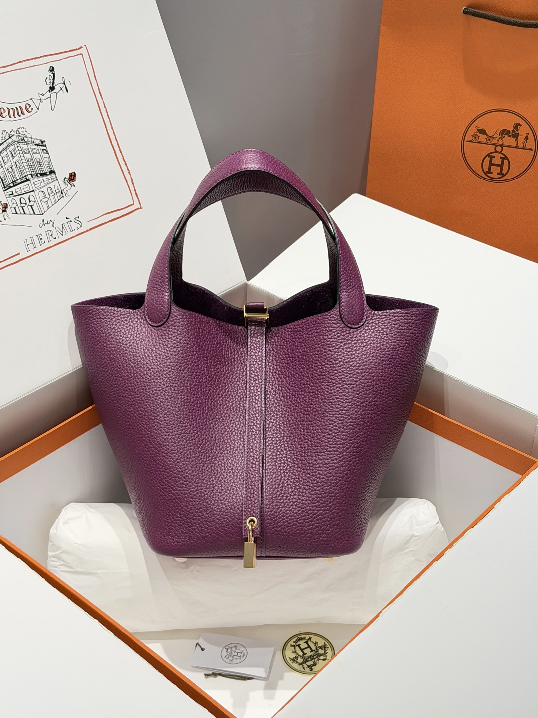 NO:879469,[Wax Line Version] Vegetable Basket Anemone Purple Top Details as shown, Hermes, hermes, Hermes,19860909【蜡线版本】菜篮子  海葵紫 顶级 细节如图,爱马仕,hermes,Hermes,,Bag