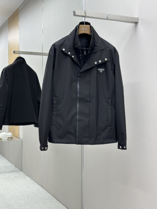 Prada Black Jacket: Stylish Stand Collar, Iconic Logo, and Premium Quality