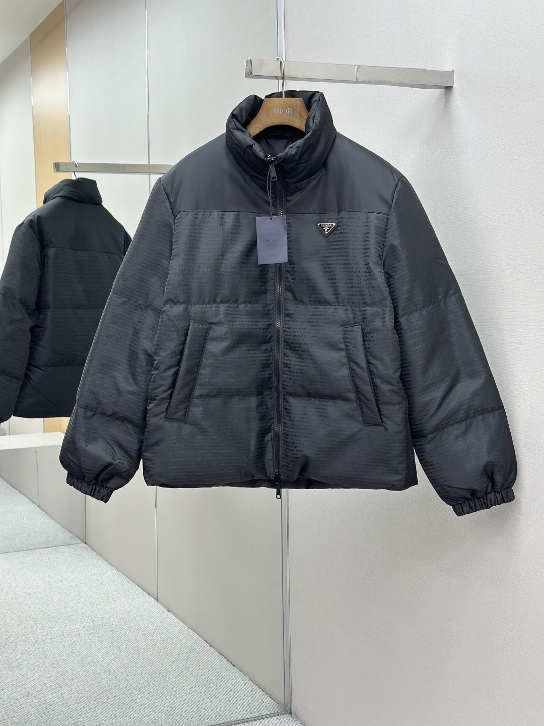 Prada Reversible Down Jacket Dark Jacquard Nylon Fabric High-Quality Padding