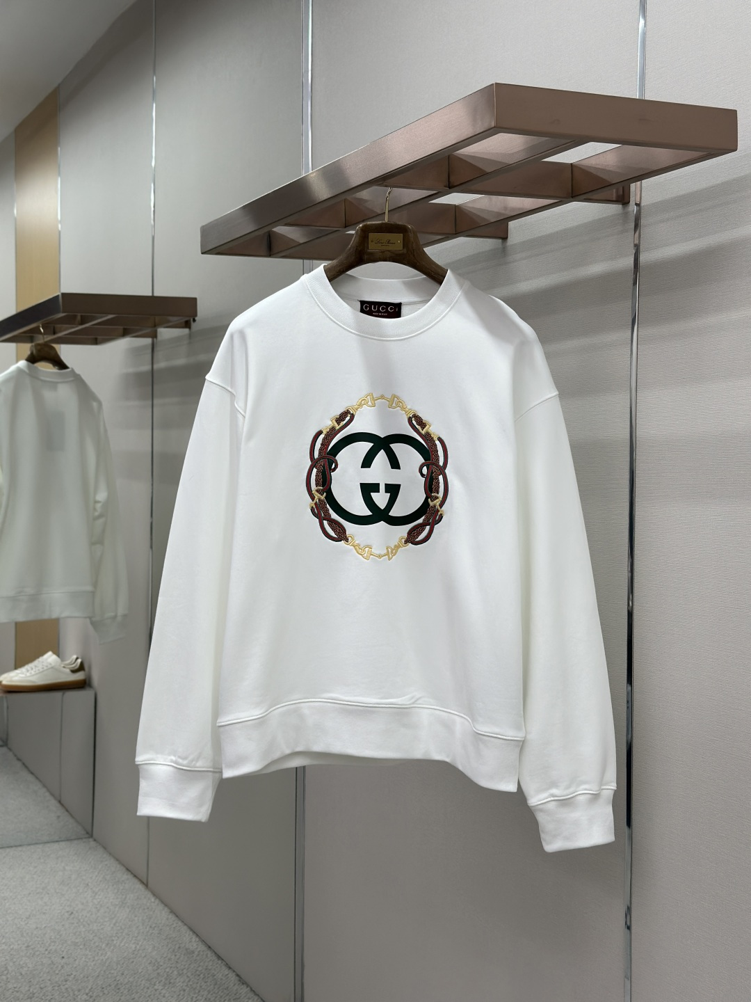 Gucci GUCCI 26FW缰绳刺绣针织棉圆领卫衣
