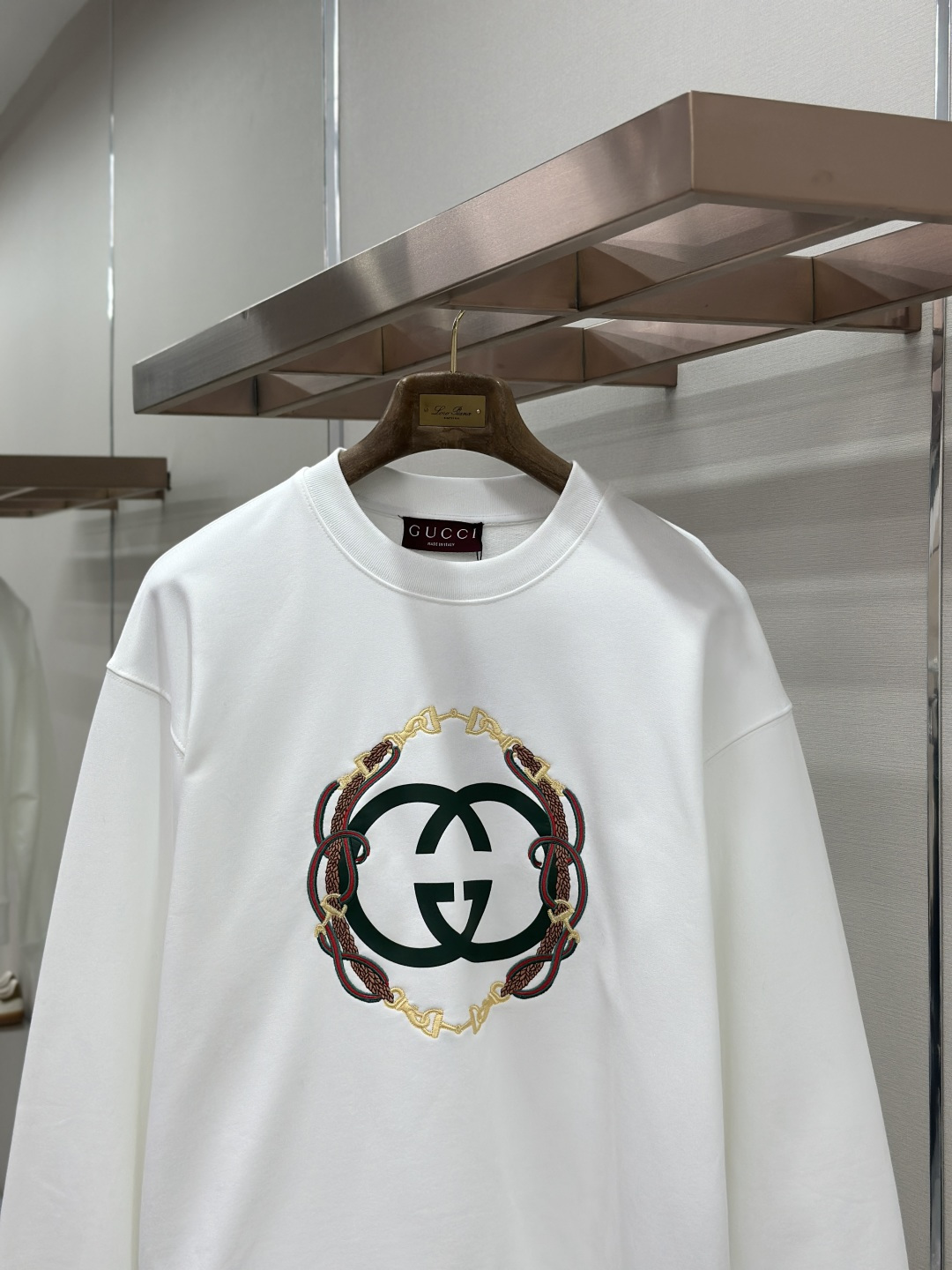 Gucci GUCCI 26FW缰绳刺绣针织棉圆领卫衣