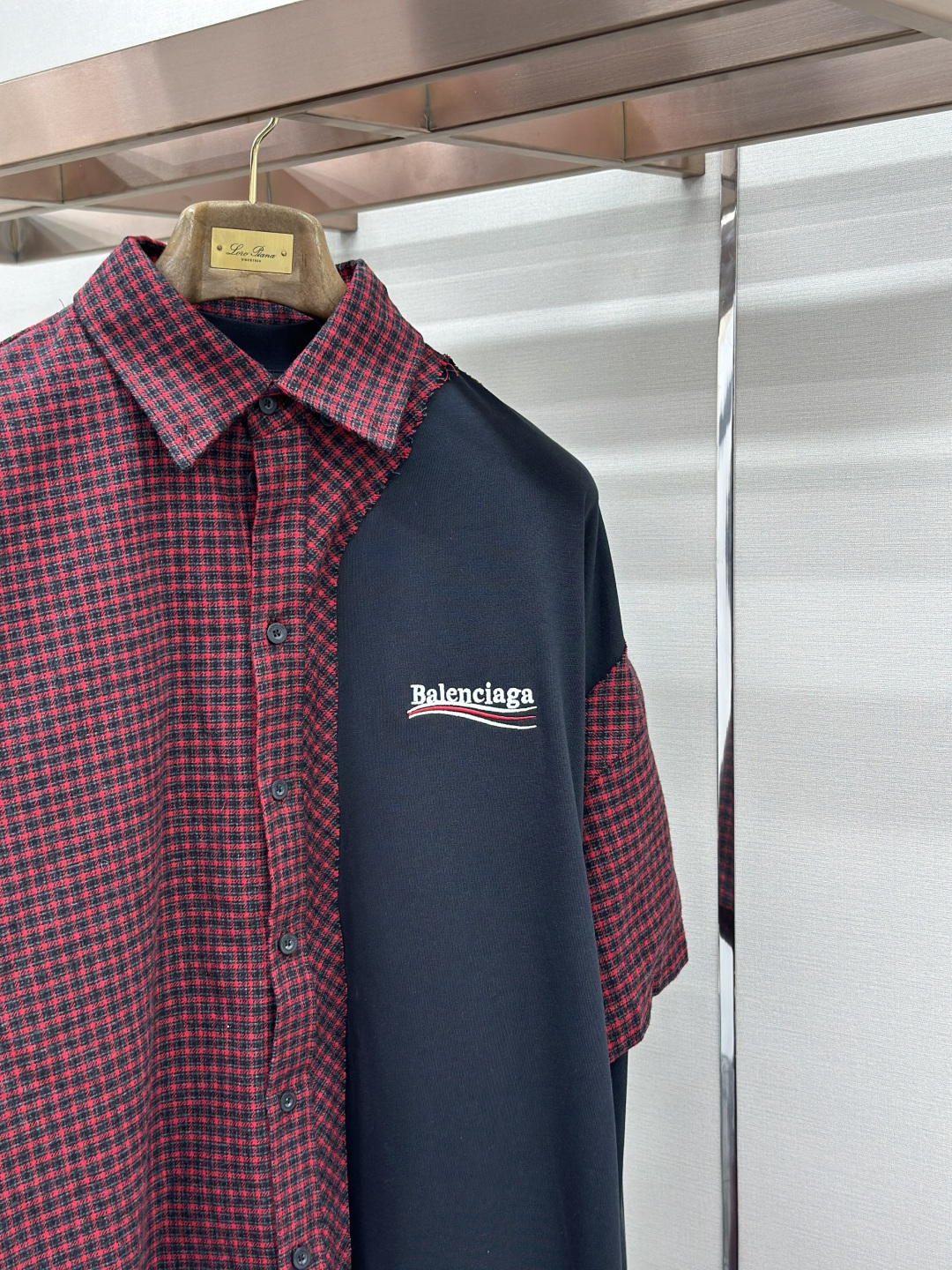 Balenciaga BALENCIAGA巴黎世家刺绣拼接格纹翻领衬衫