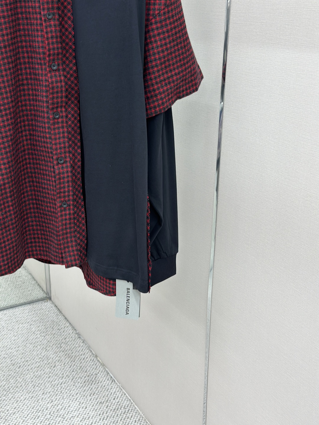 Balenciaga BALENCIAGA巴黎世家刺绣拼接格纹翻领衬衫