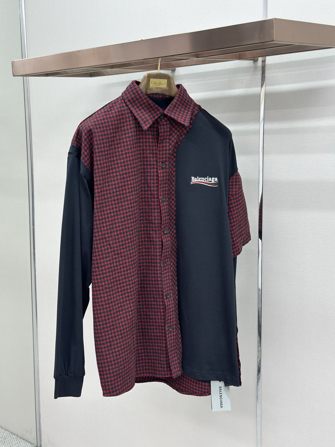 Balenciaga BALENCIAGA巴黎世家刺绣拼接格纹翻领衬衫