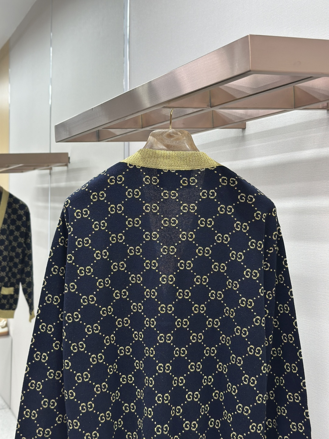 Gucci GUCCI Logo单排扣长袖 针织衫 深蓝色