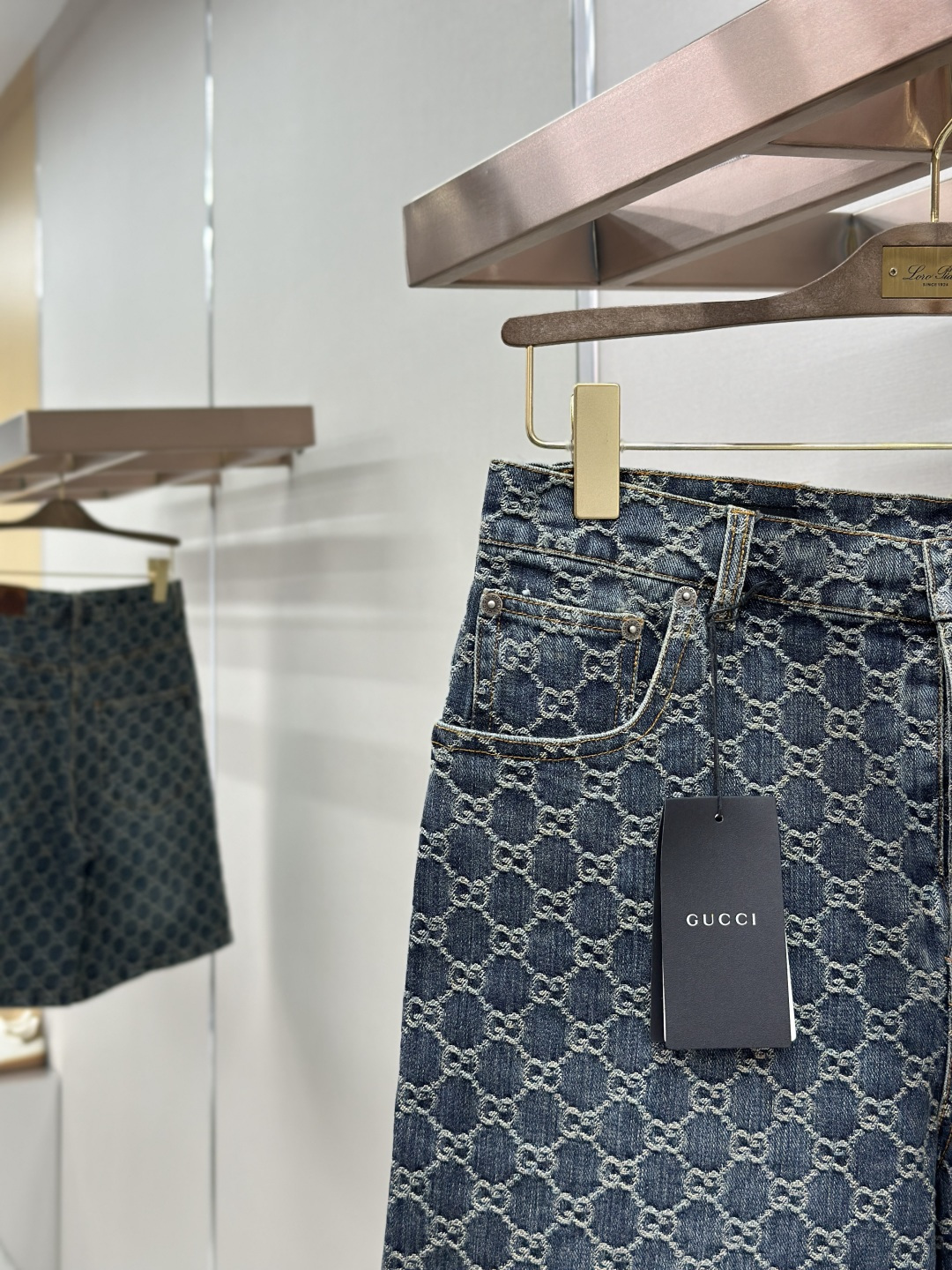 Gucci Gucci古驰满印牛仔短裤