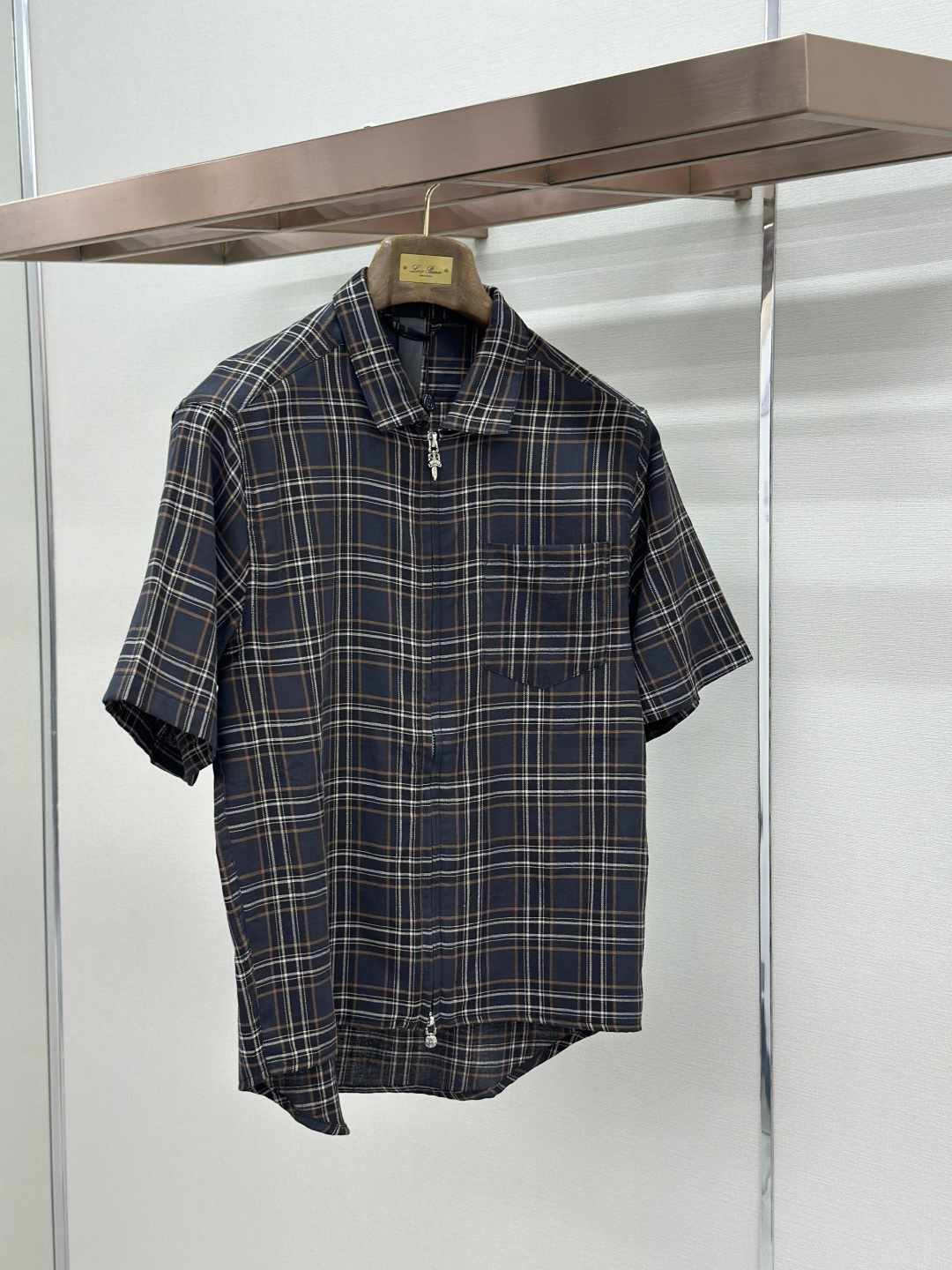 Chrome Hearts CH克罗心撞色格纹拉链翻领衬衫