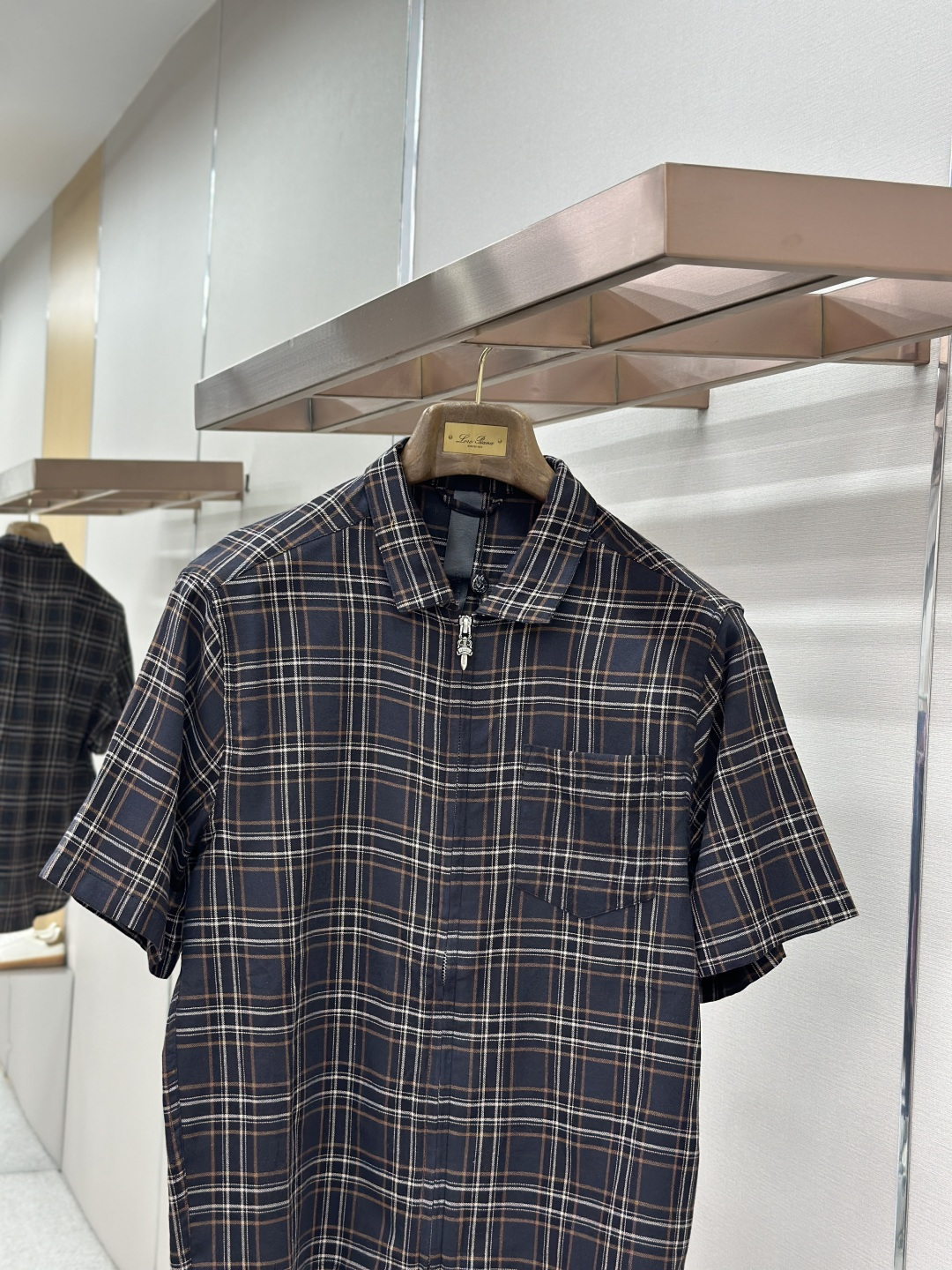 Chrome Hearts CH克罗心撞色格纹拉链翻领衬衫